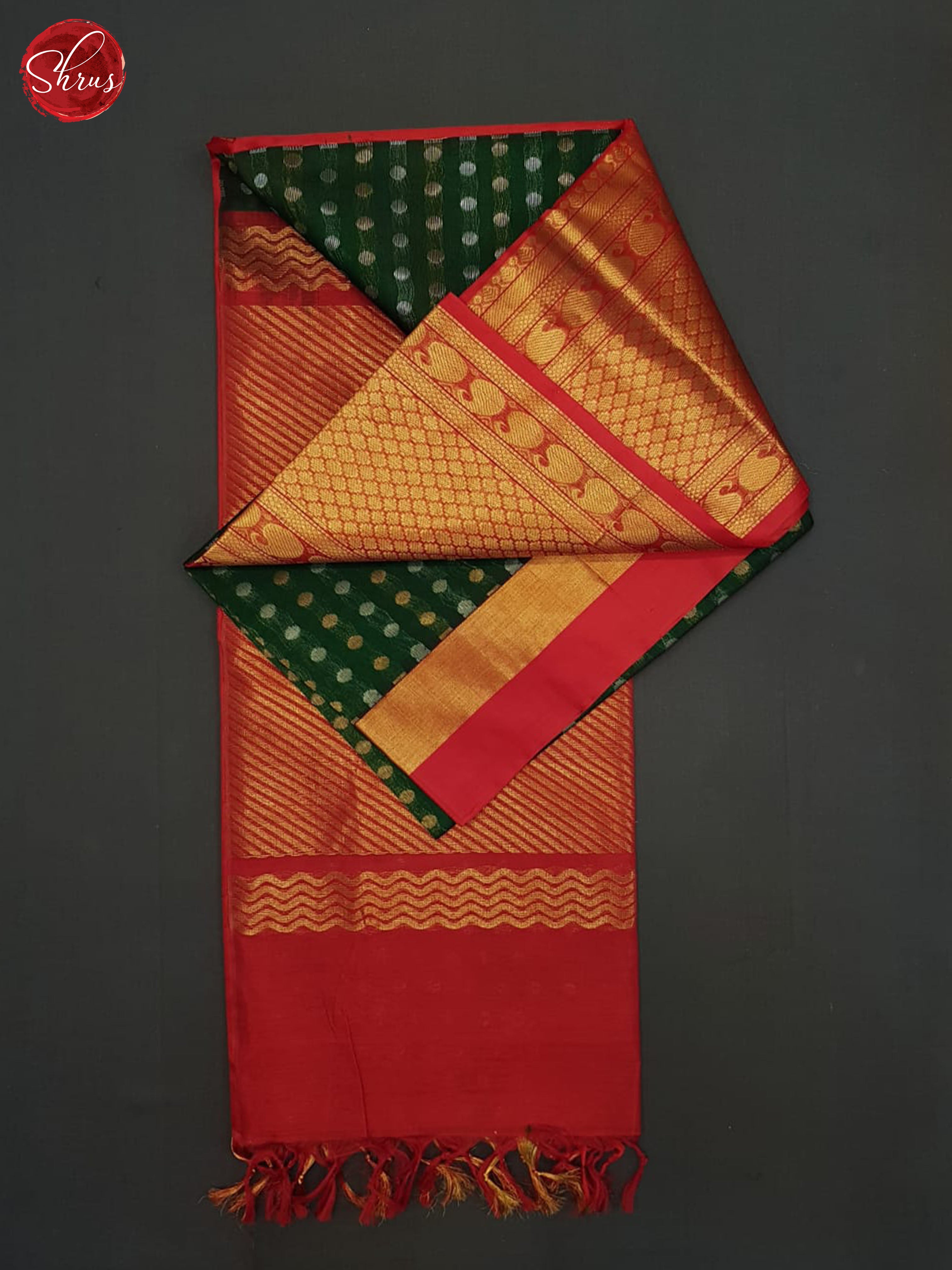 Green And Red- Silk cotton saree - Shop on ShrusEternity.com