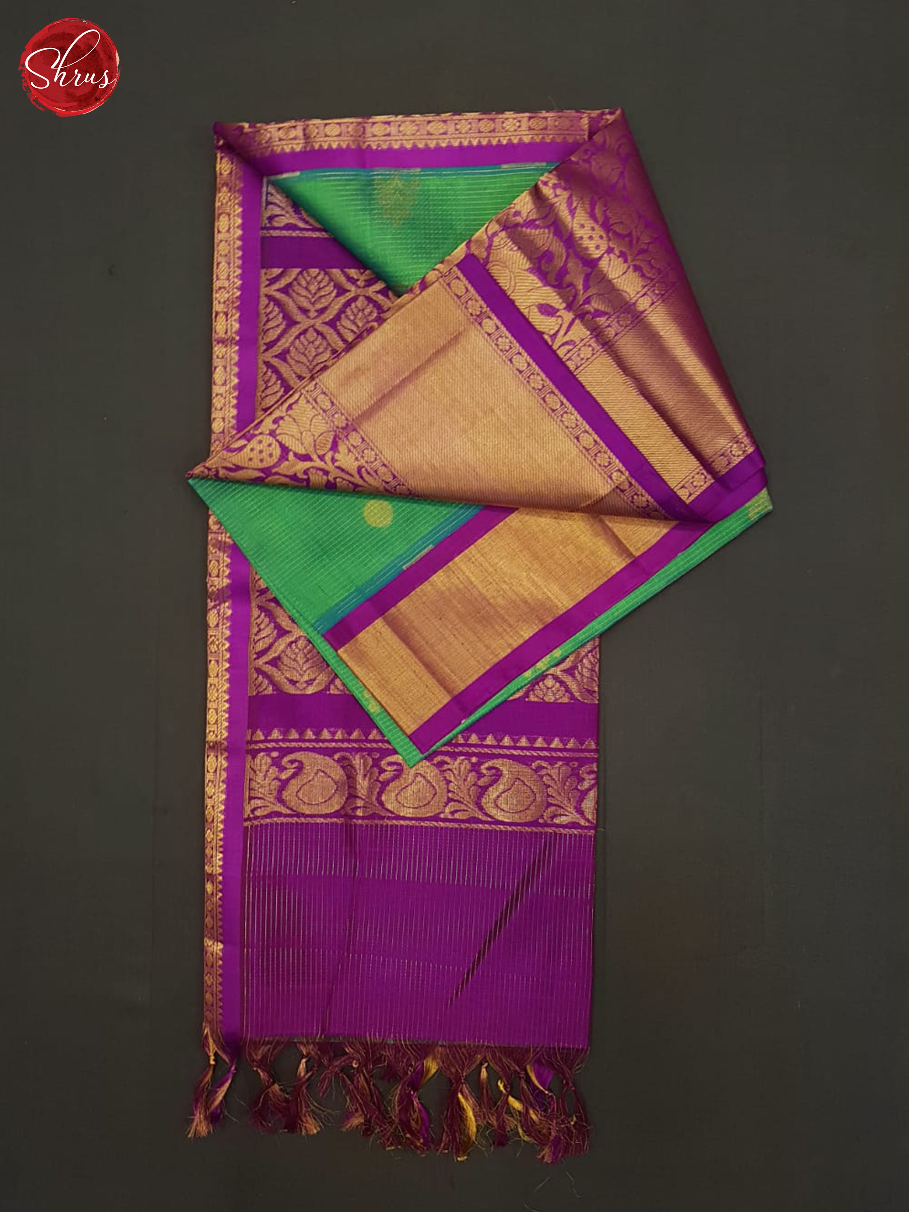 Green And Purple-Silk cotton saree - Shop on ShrusEternity.com