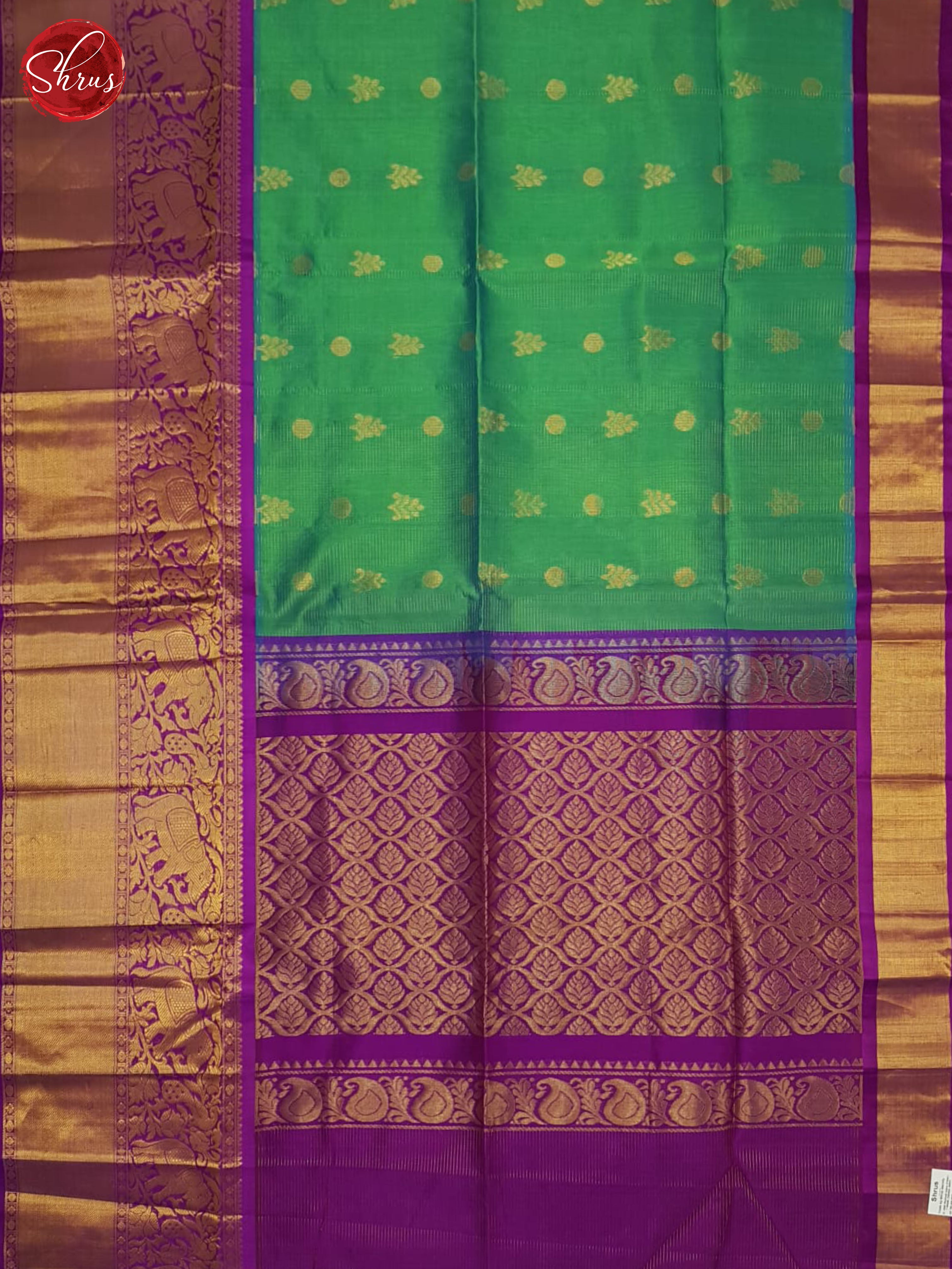 Green And Purple-Silk cotton saree - Shop on ShrusEternity.com