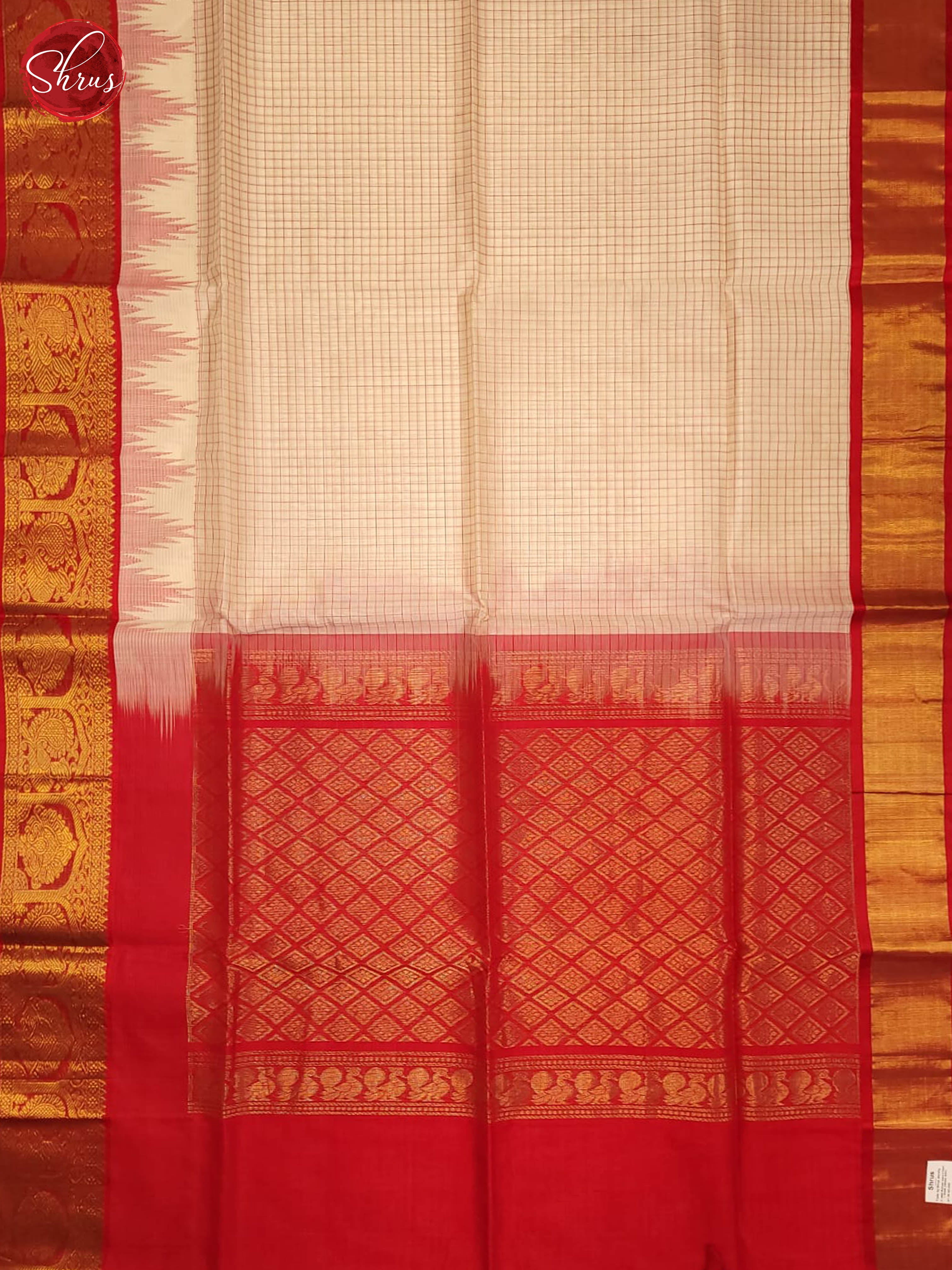 Cream and Red- Silk Cotton Saree - Shop on ShrusEternity.com