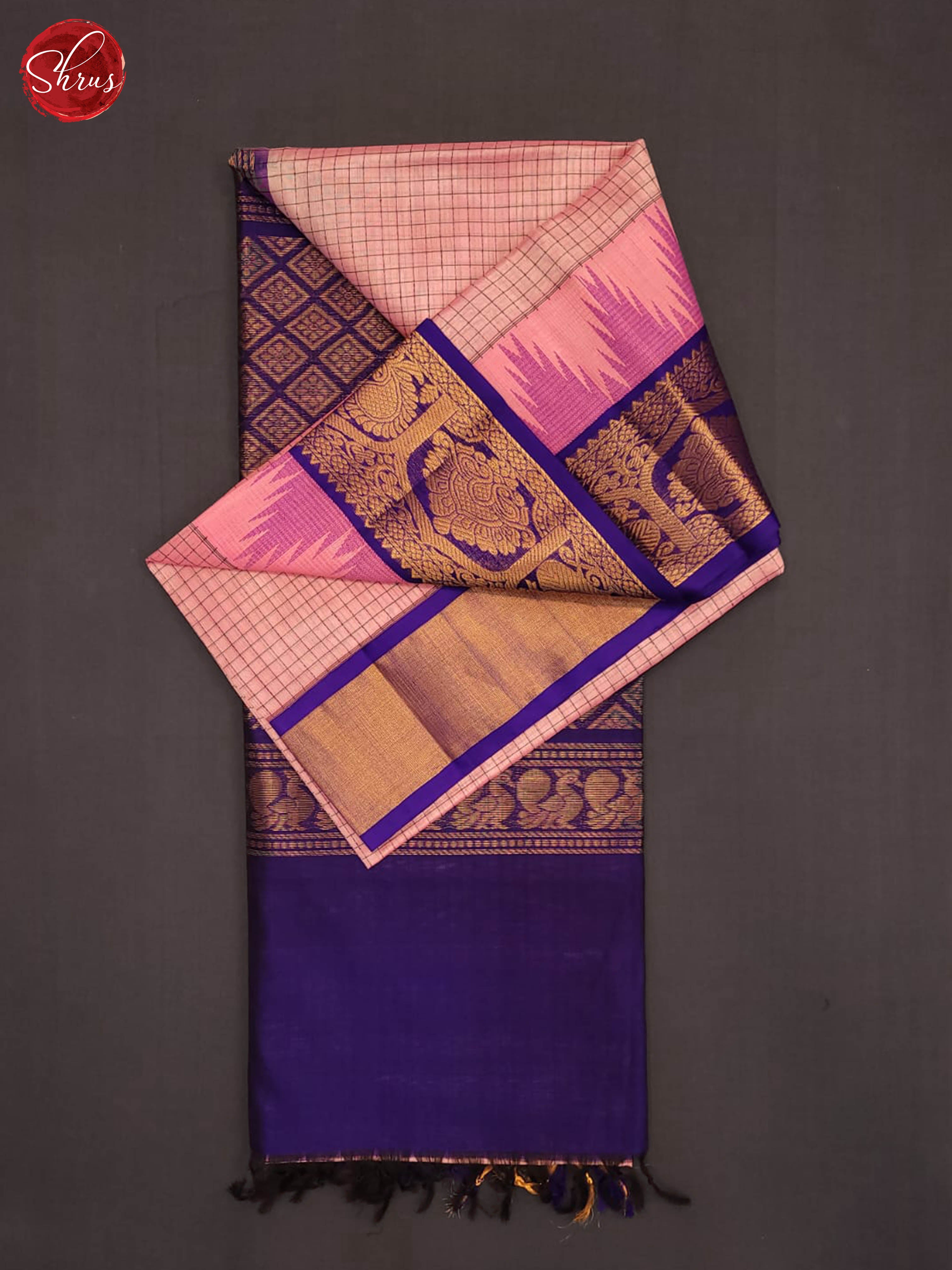 Pink and Blue - Silk Cotton Saree - Shop on ShrusEternity.com