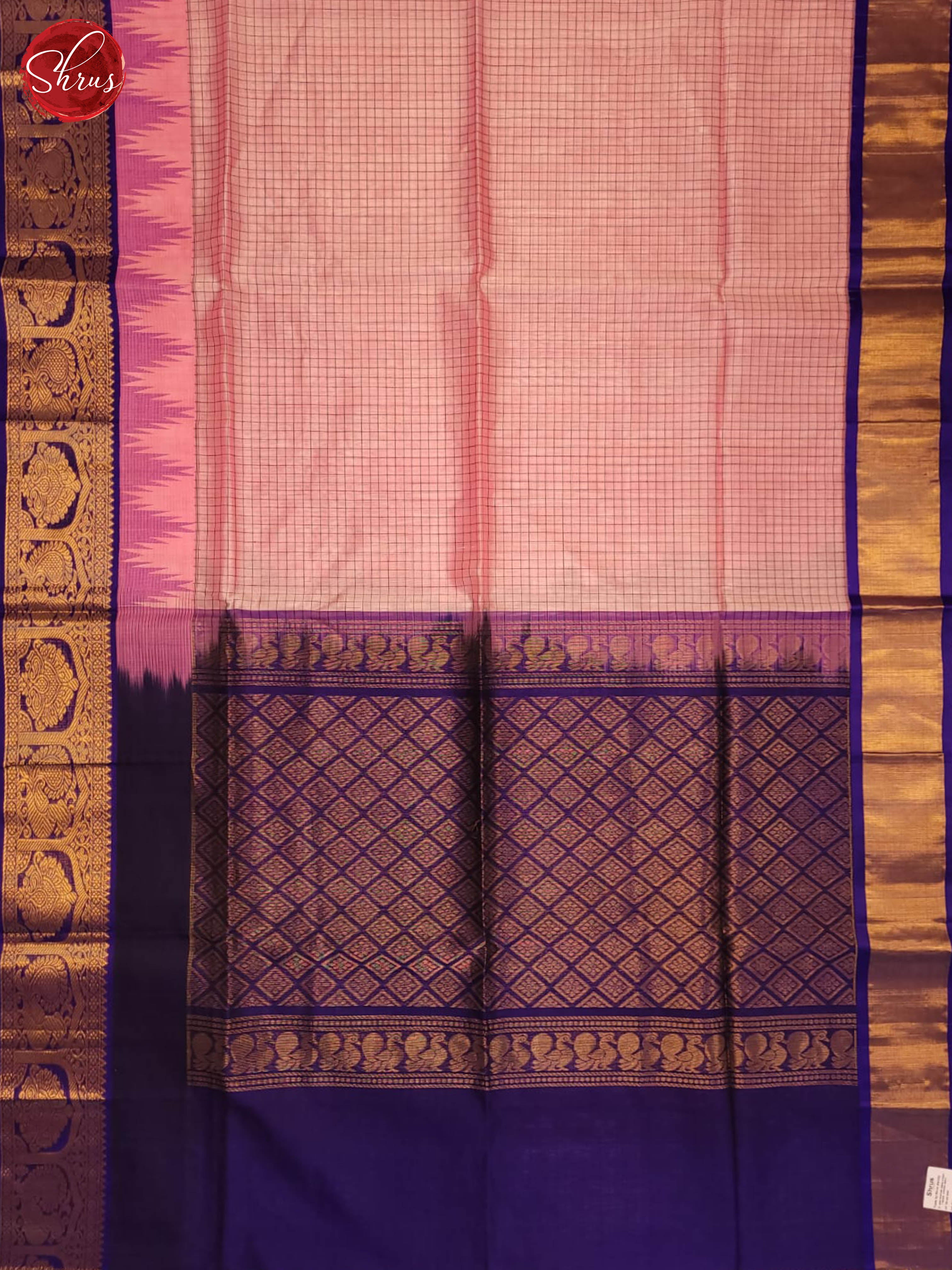Pink and Blue - Silk Cotton Saree - Shop on ShrusEternity.com