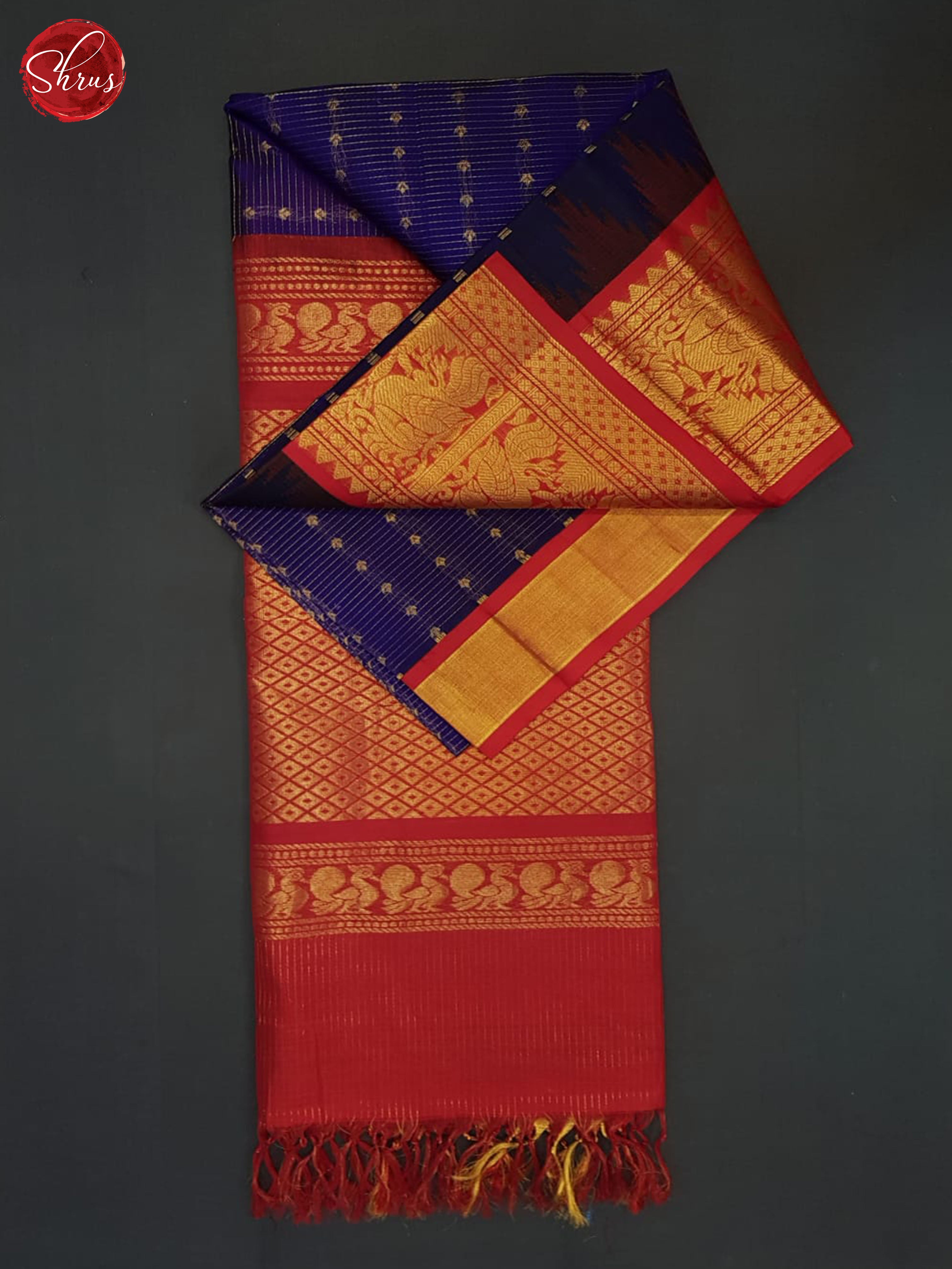 Blue And Red- Silk cotton Saree - Shop on ShrusEternity.com
