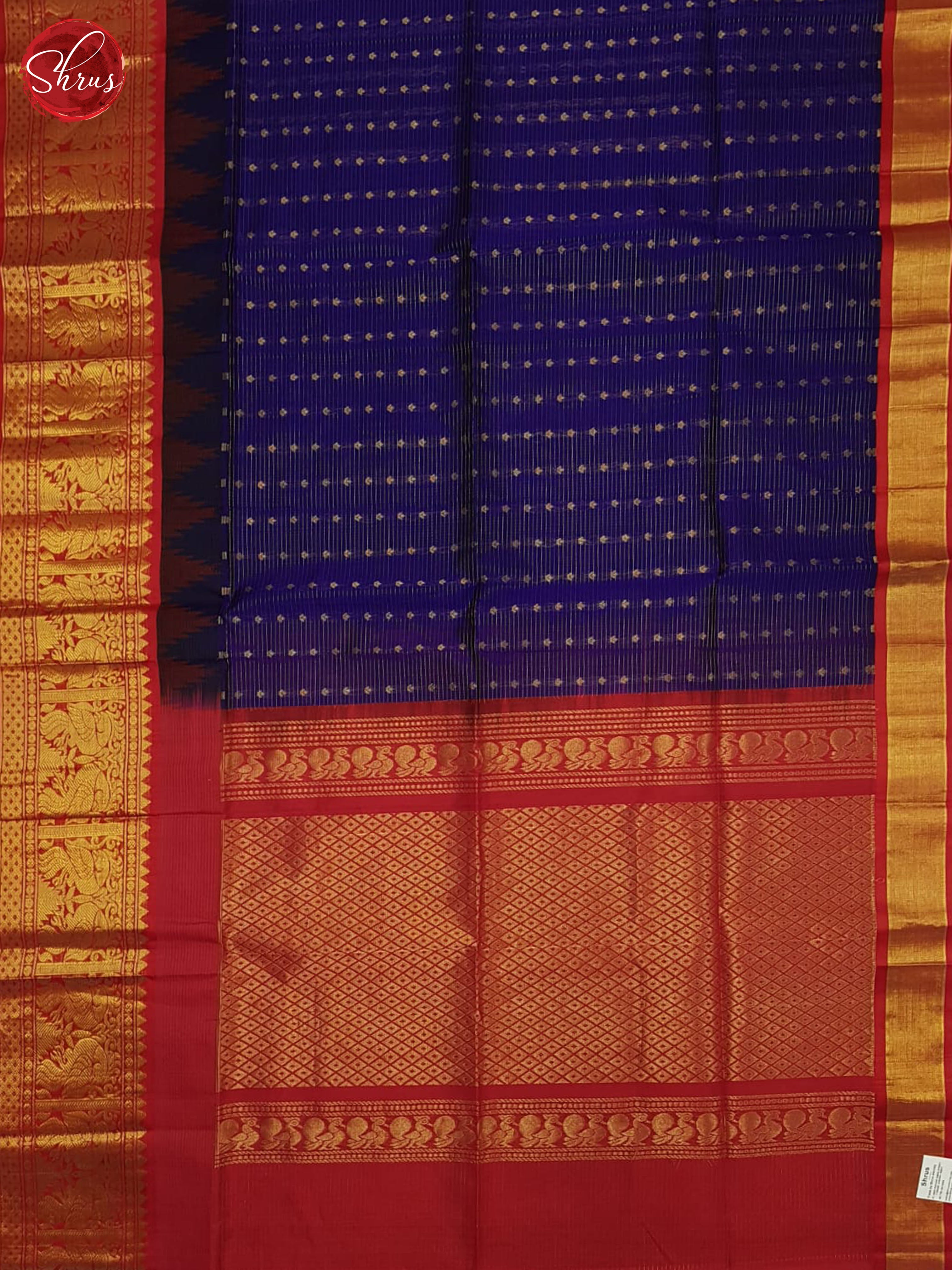 Blue And Red- Silk cotton Saree - Shop on ShrusEternity.com