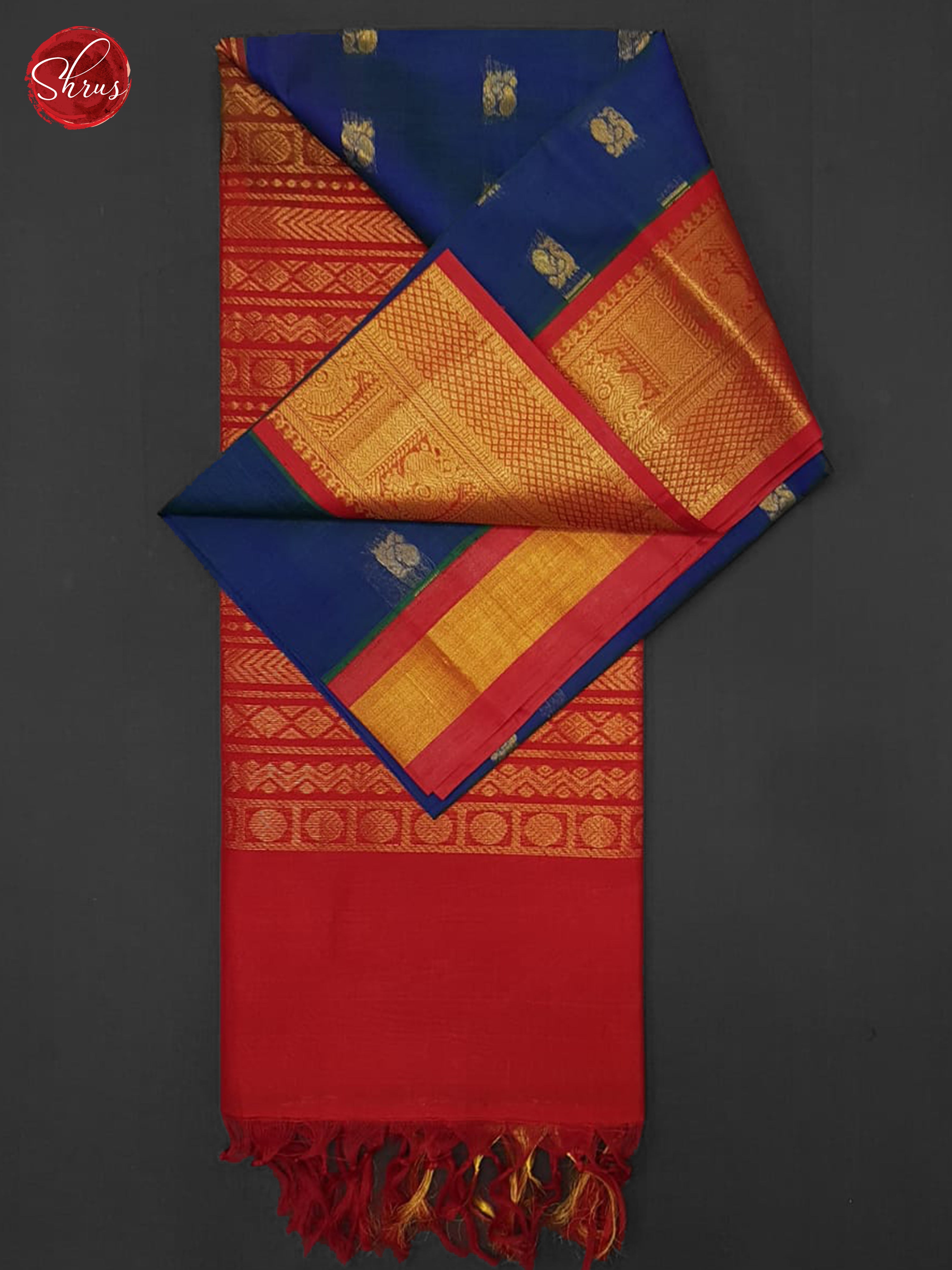 Blue And Red- Silk Cotton Saree - Shop on ShrusEternity.com