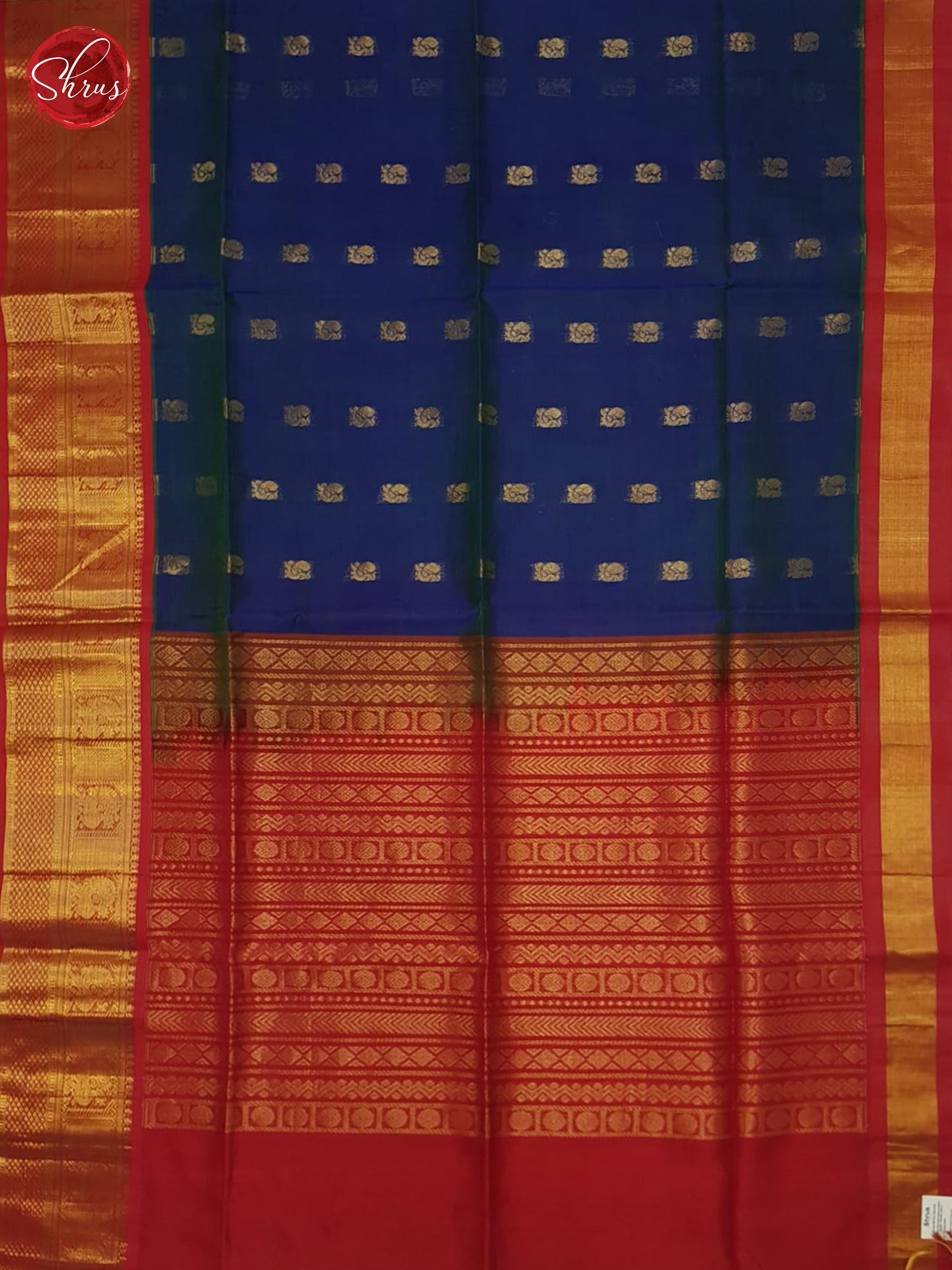 Blue And Red- Silk Cotton Saree - Shop on ShrusEternity.com