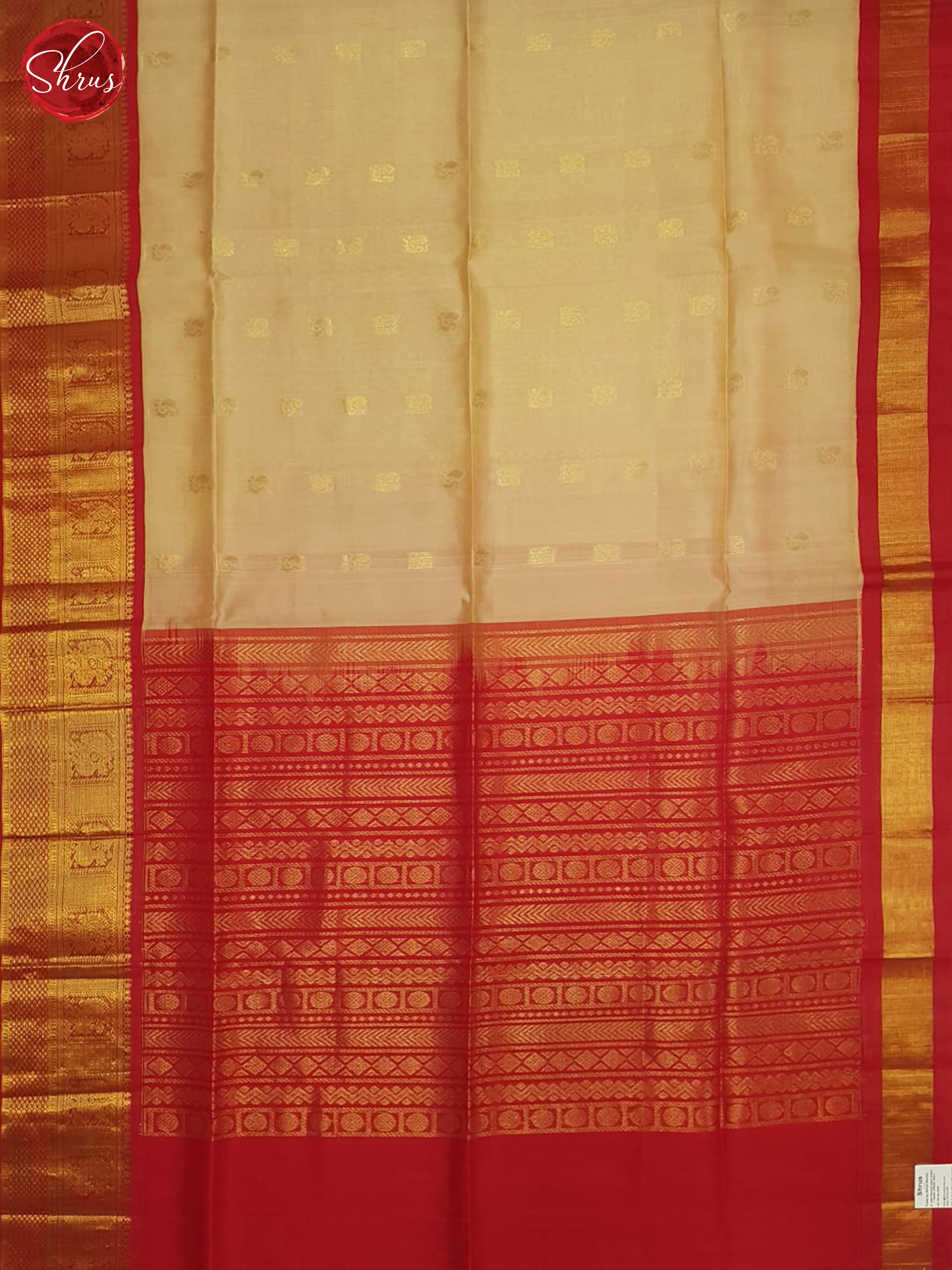 Beige And Red-Silk cotton saree - Shop on ShrusEternity.com