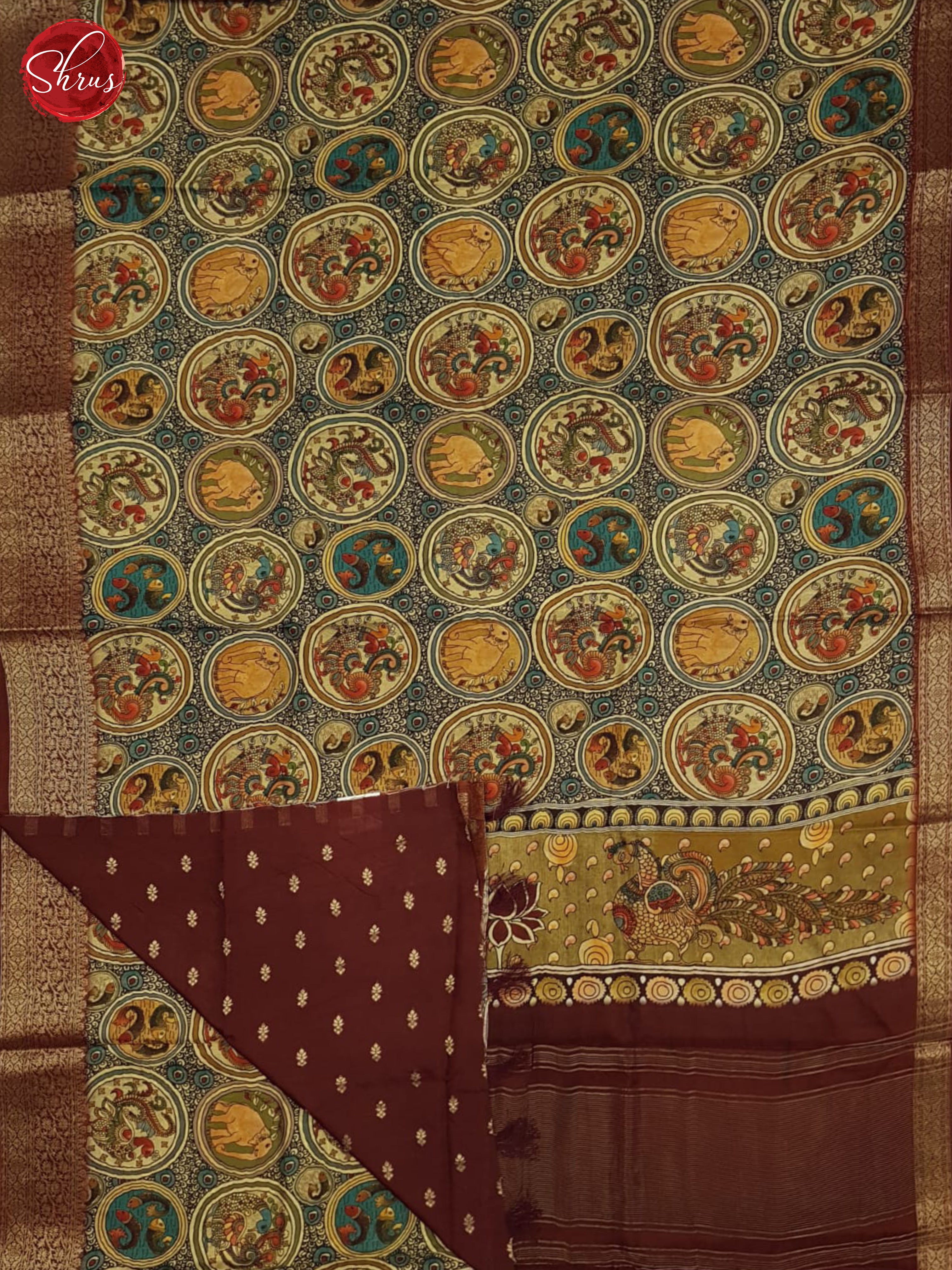 Beige And Araku Maroon-Semi crepe Saree - Shop on ShrusEternity.com