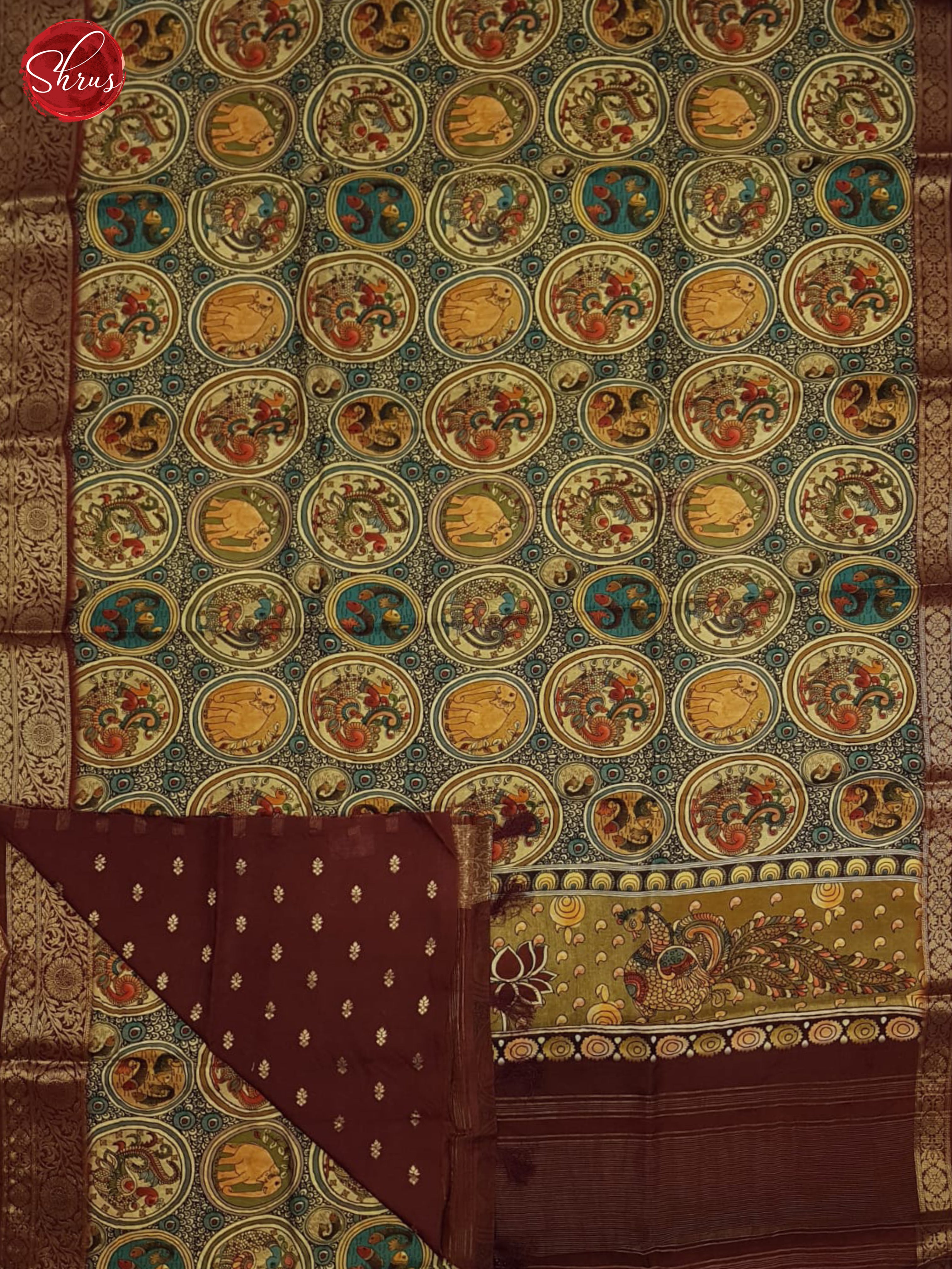 Beige And Araku Maroon-Semi crepe saree - Shop on ShrusEternity.com