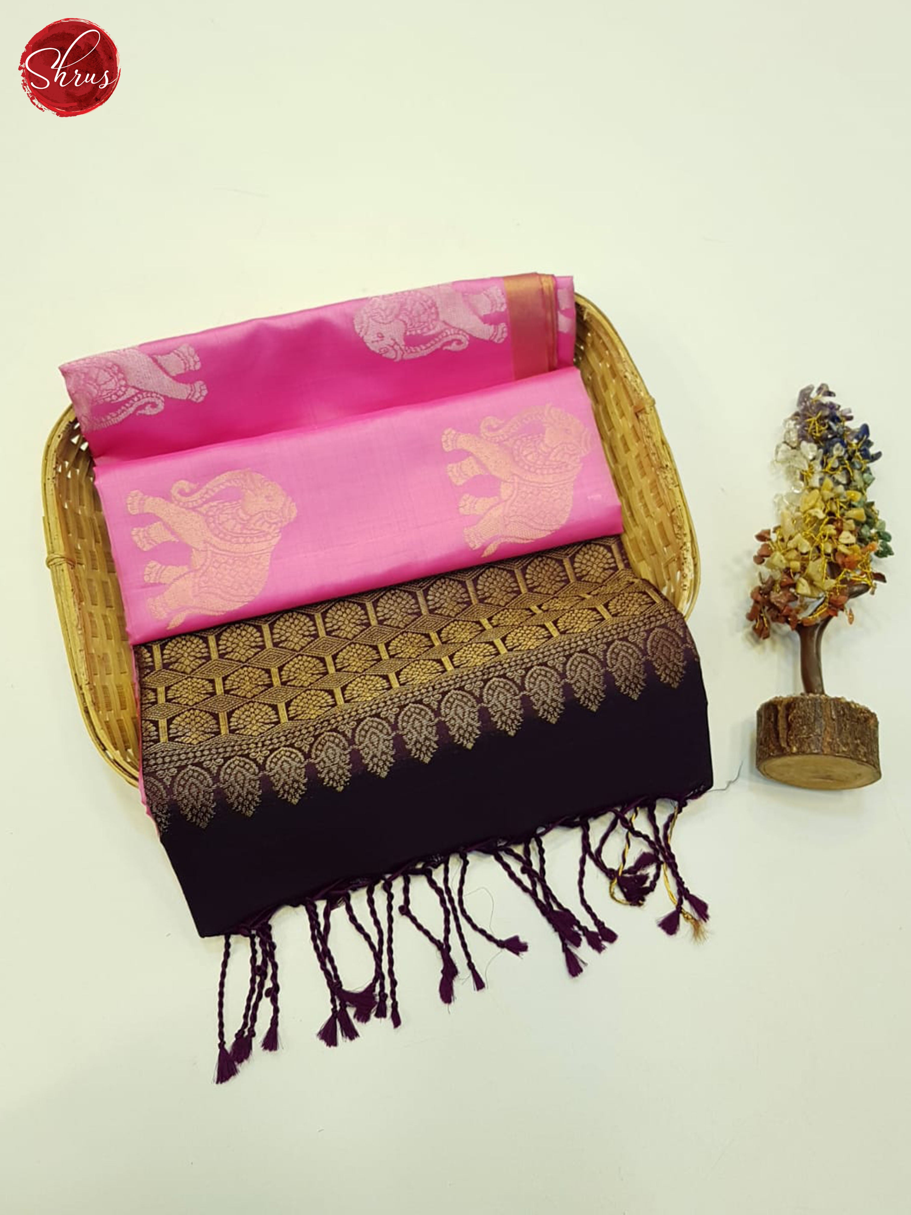 Pink and Brown - Soft Silk Saree - Shop on ShrusEternity.com
