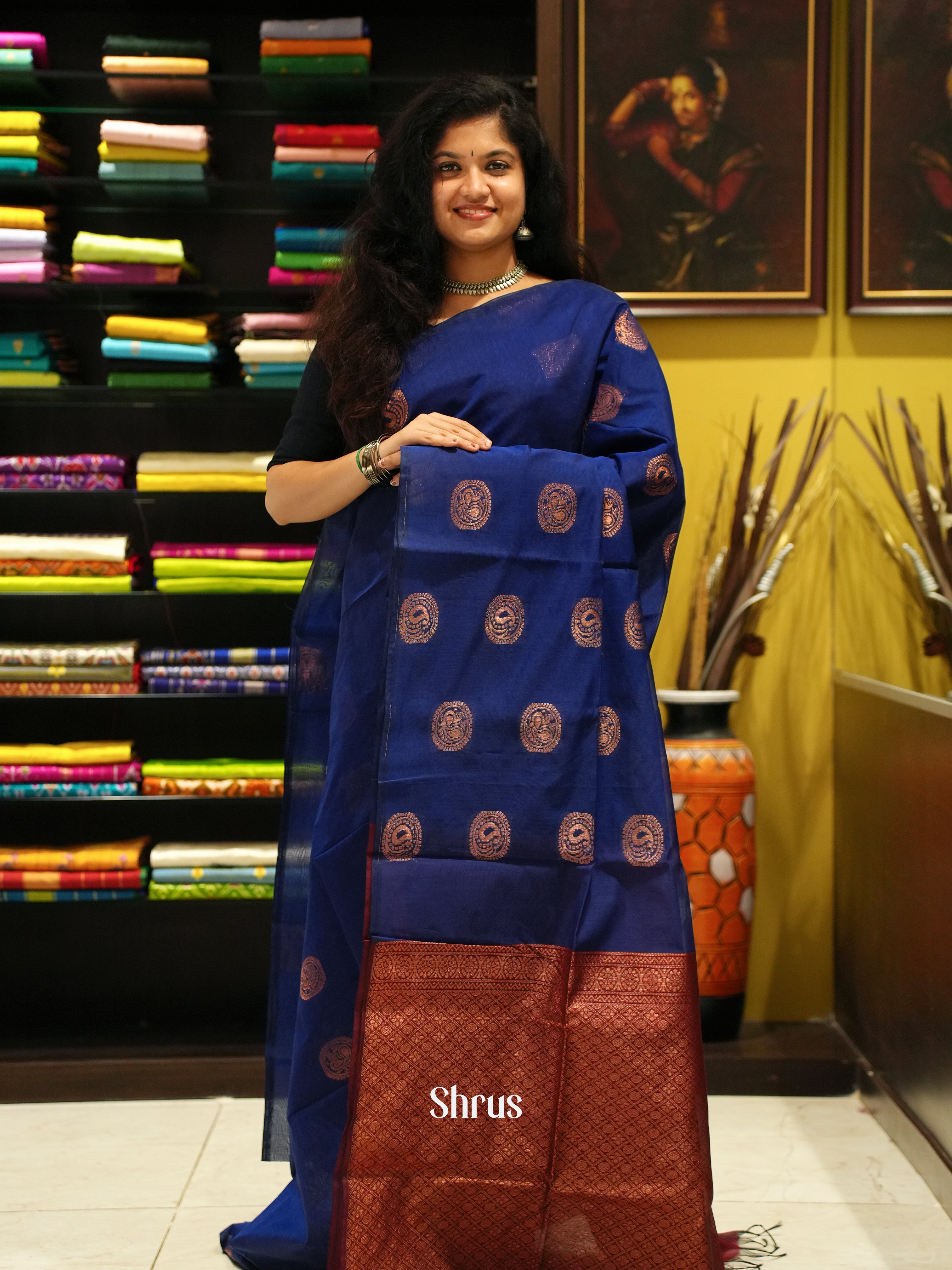 Blue And Araku Maroon-Semi Silk Cotton Saree - Shop on ShrusEternity.com