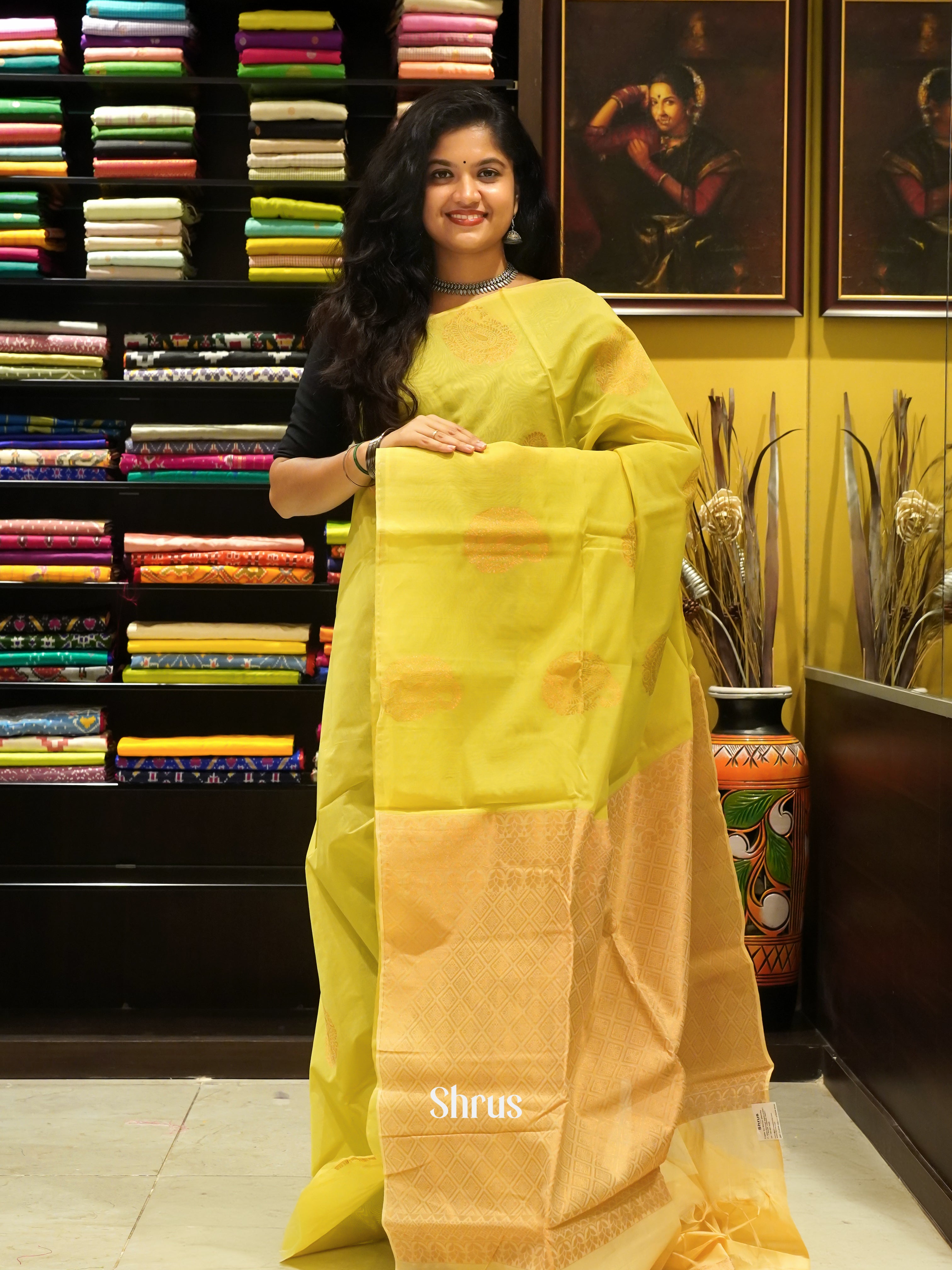 Green And Beige- Semi Silk Cotton Saree - Shop on ShrusEternity.com