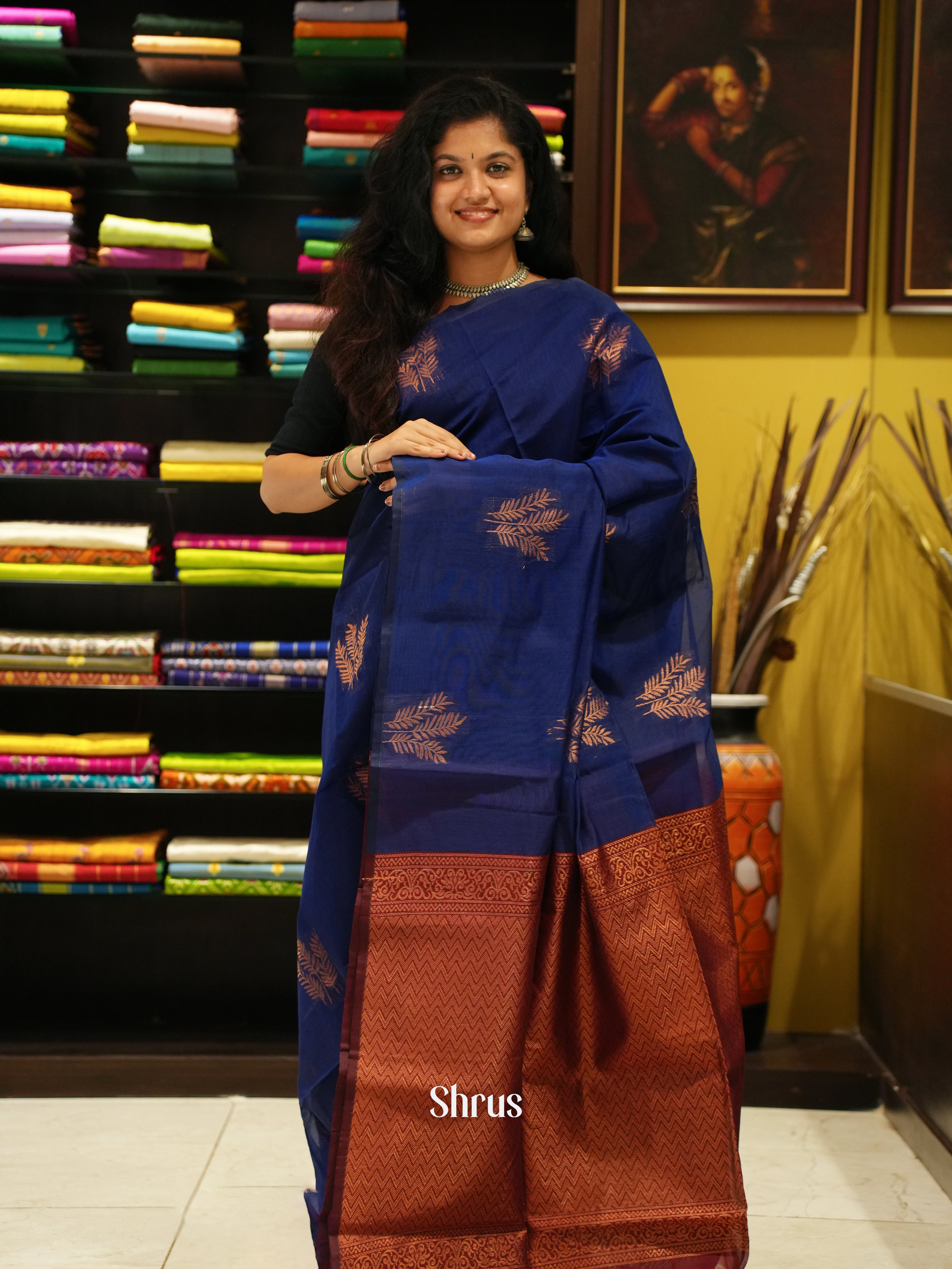 Blue And Araku Maroon-Semi Silk Cotton saree - Shop on ShrusEternity.com