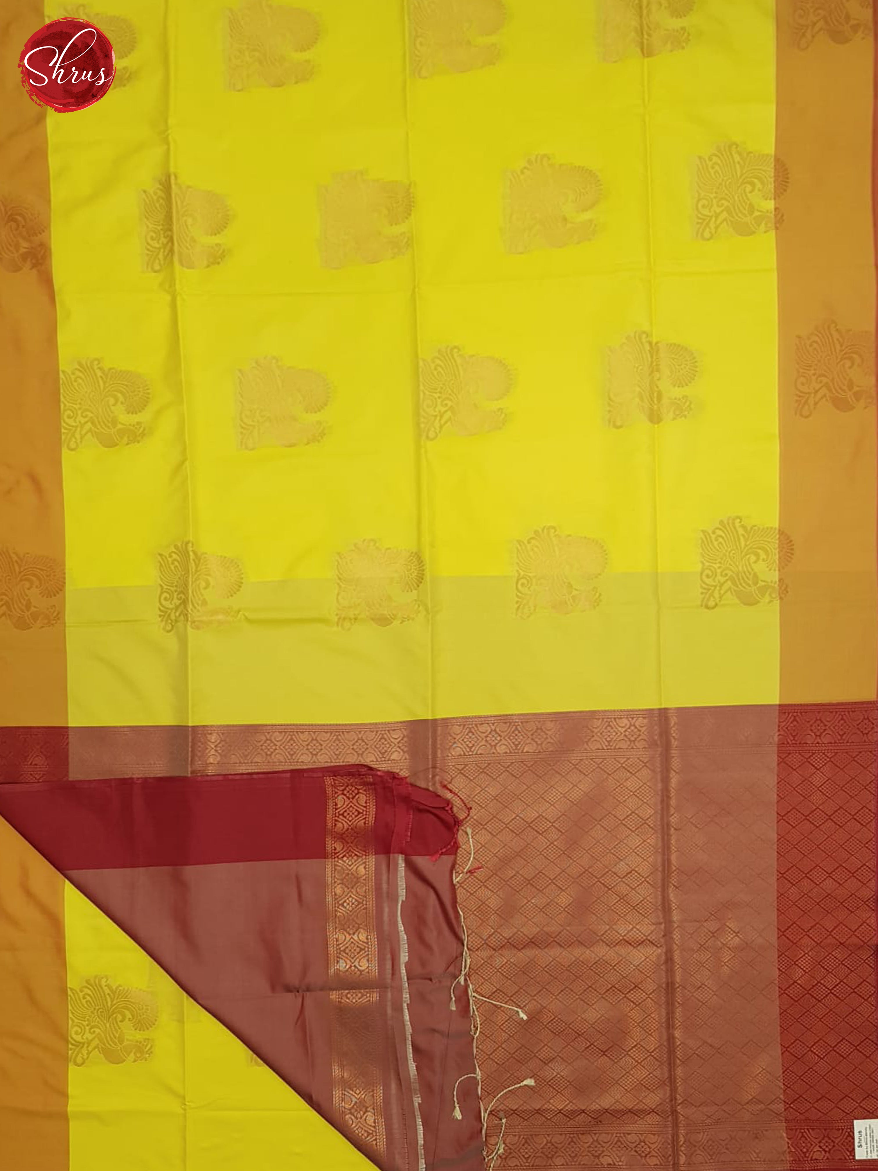 Yellow And Dusty Maroon-Semi soft silk saree - Shop on ShrusEternity.com
