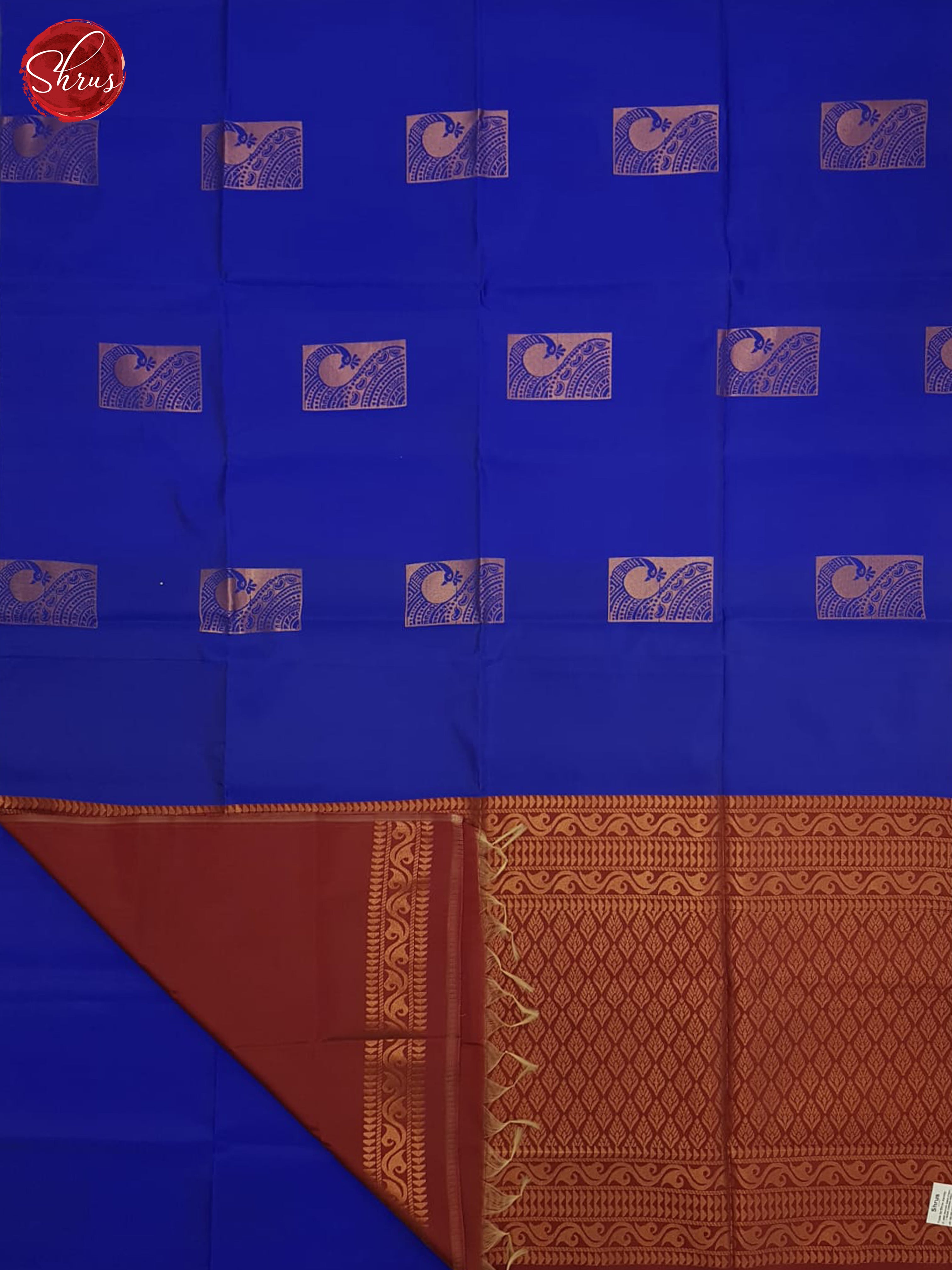 Blue And Arakku Maroon-Semi soft silk saree - Shop on ShrusEternity.com