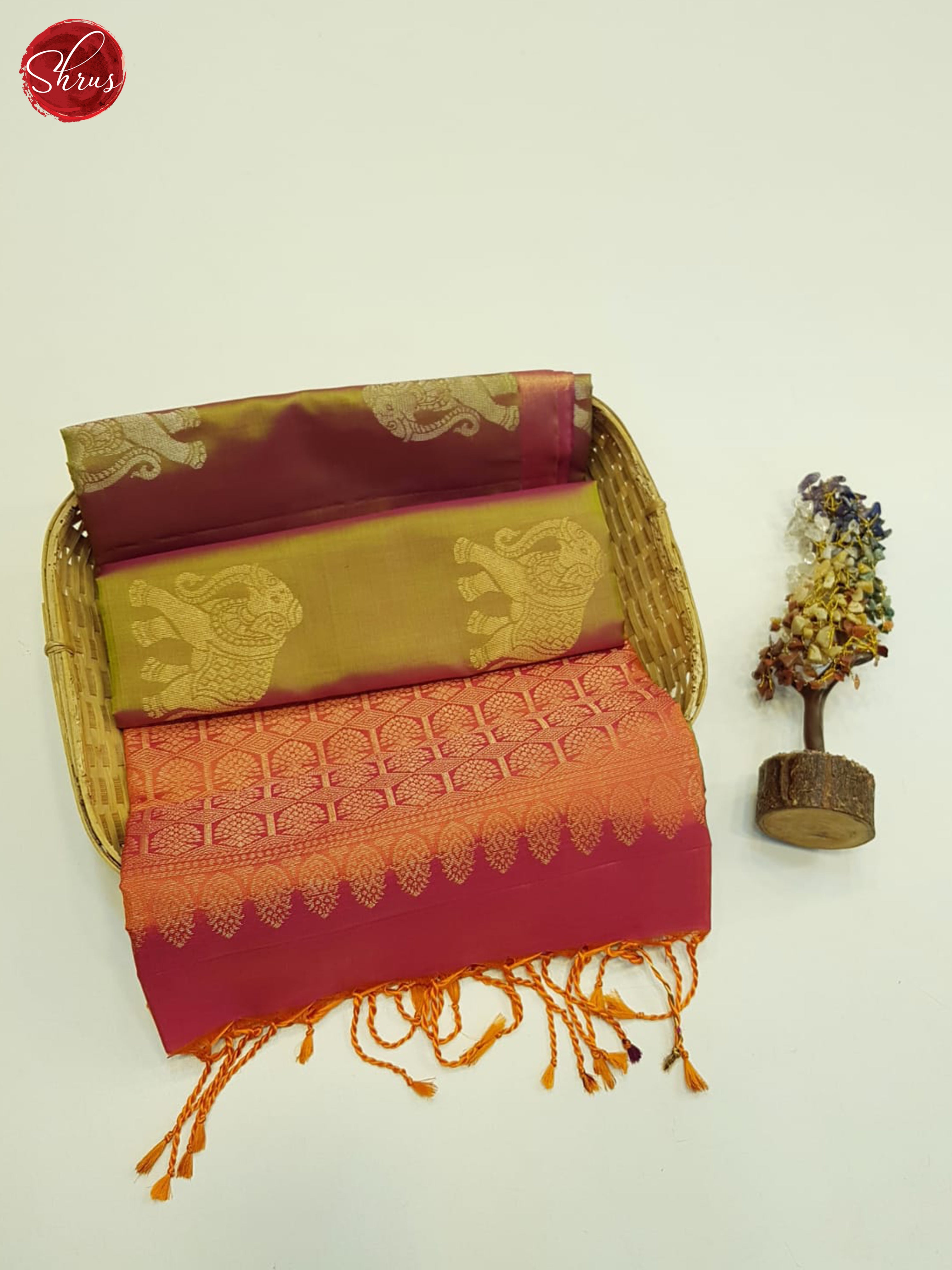 Brownish Green And Orange- soft silk saree - Shop on ShrusEternity.com