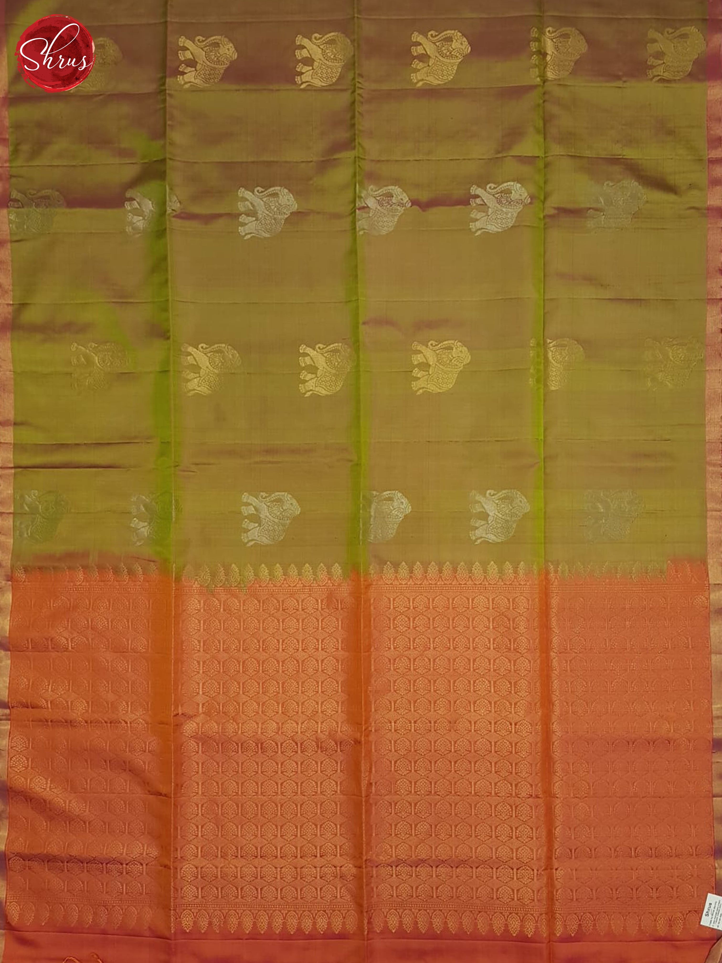 Brownish Green And Orange- soft silk saree - Shop on ShrusEternity.com