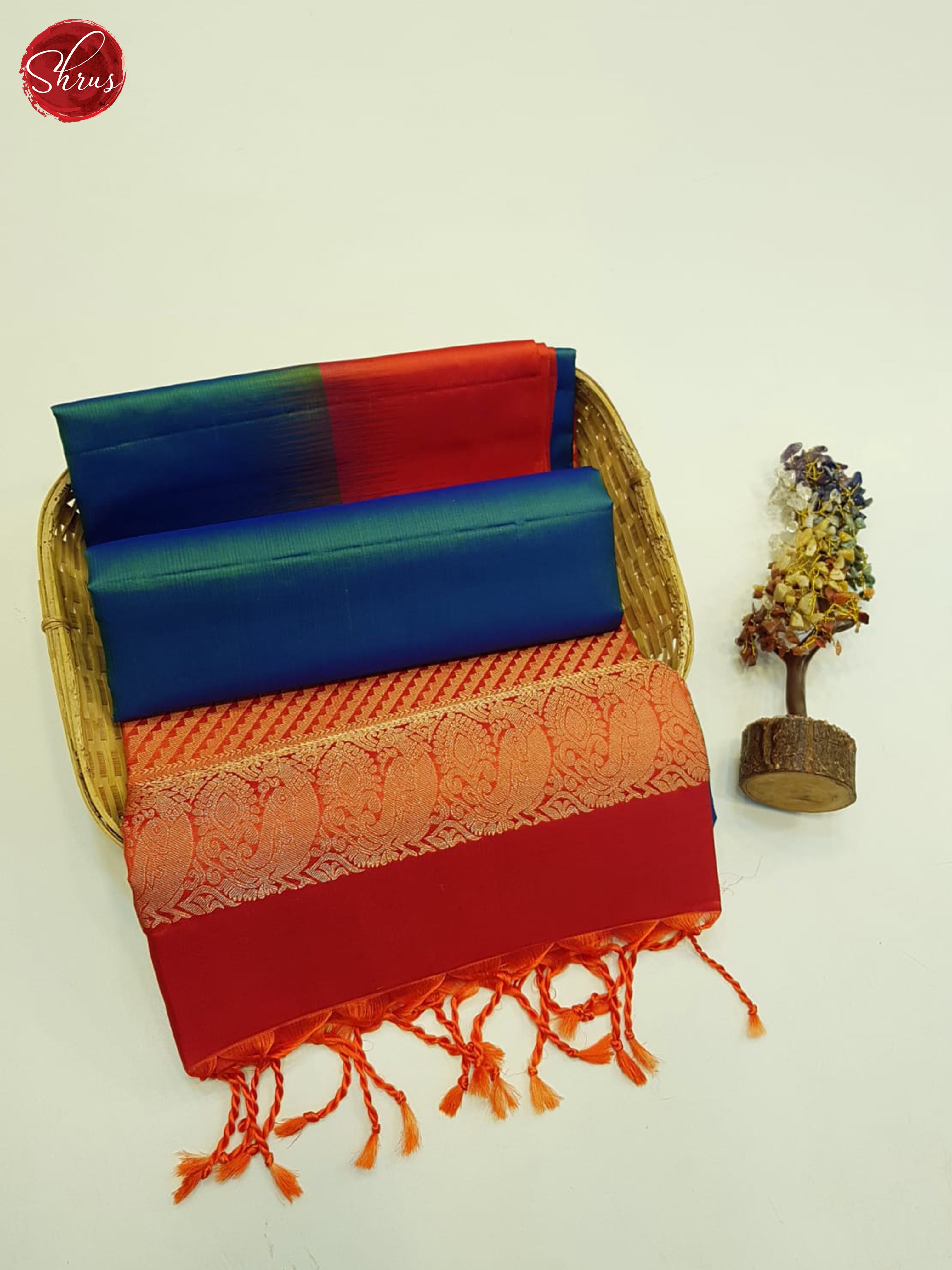 Blue And Orangish Pink-Soft silk saree - Shop on ShrusEternity.com