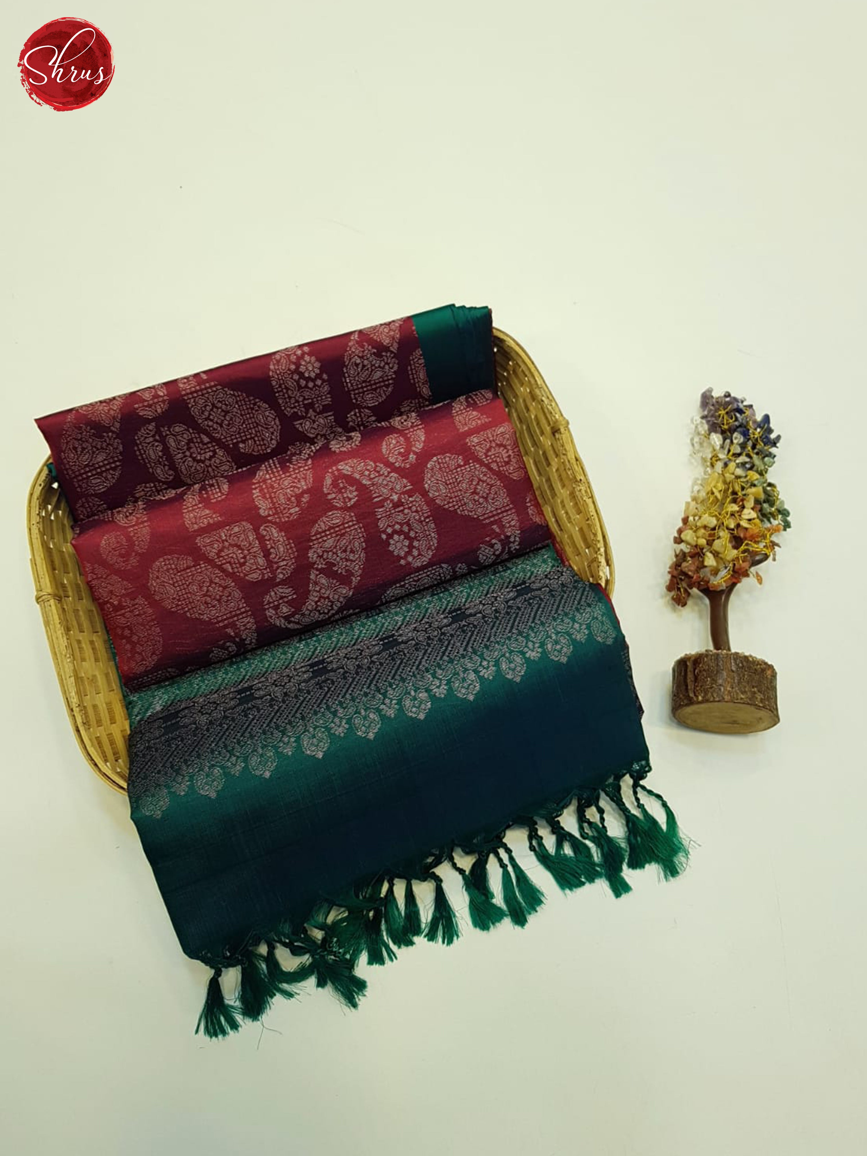 Maroon And Green-Soft silk saree - Shop on ShrusEternity.com