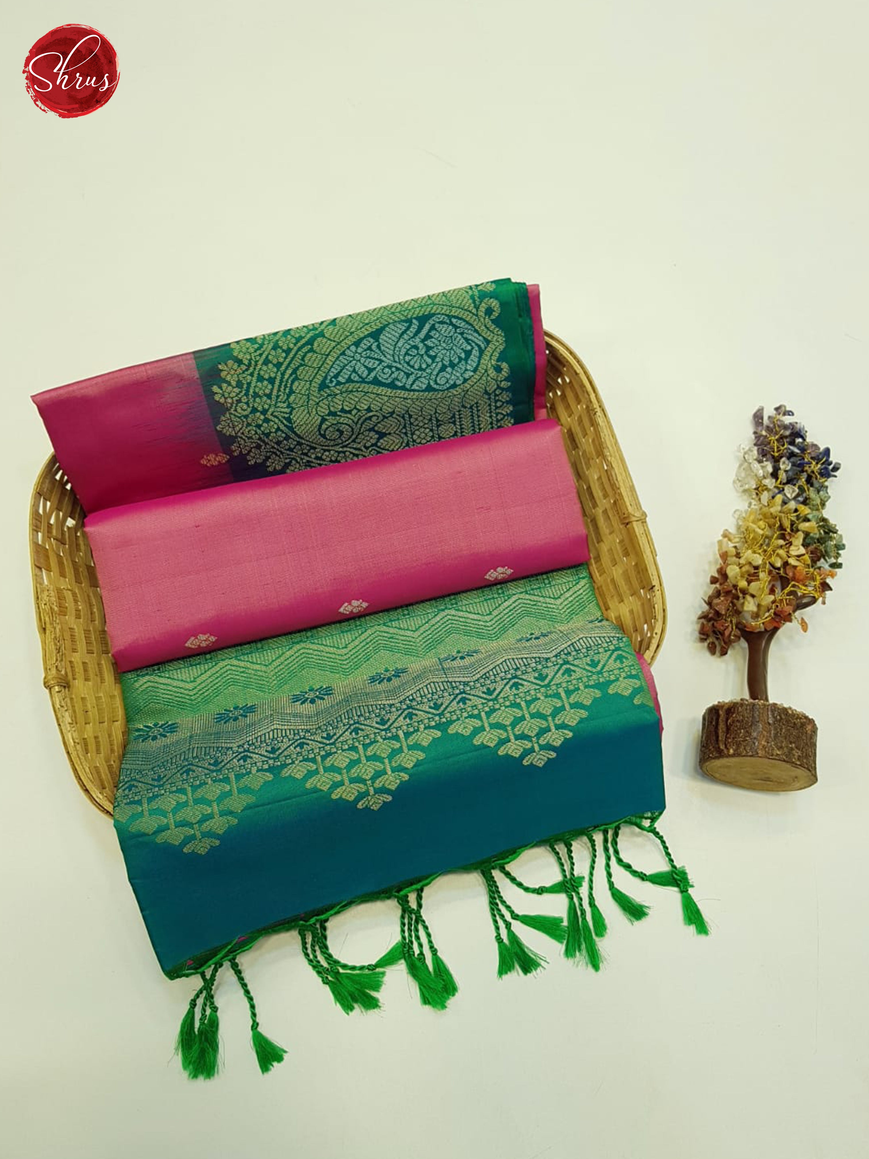 Pink And Green-Soft silk saree - Shop on ShrusEternity.com