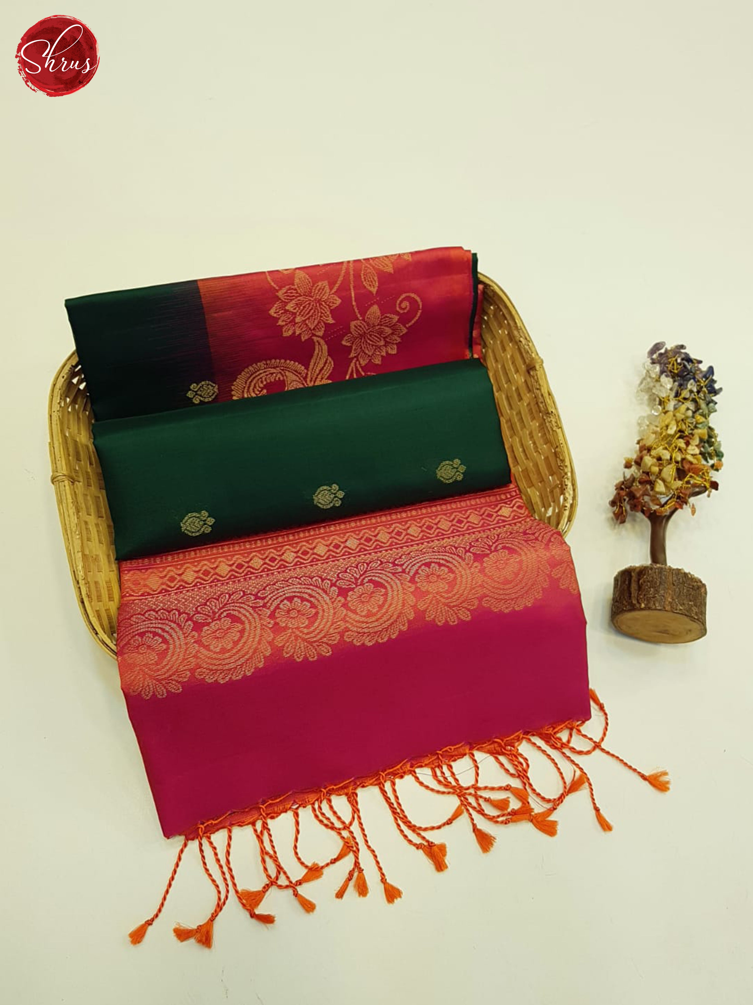 Green And Orangish Pink- Soft silk saree - Shop on ShrusEternity.com