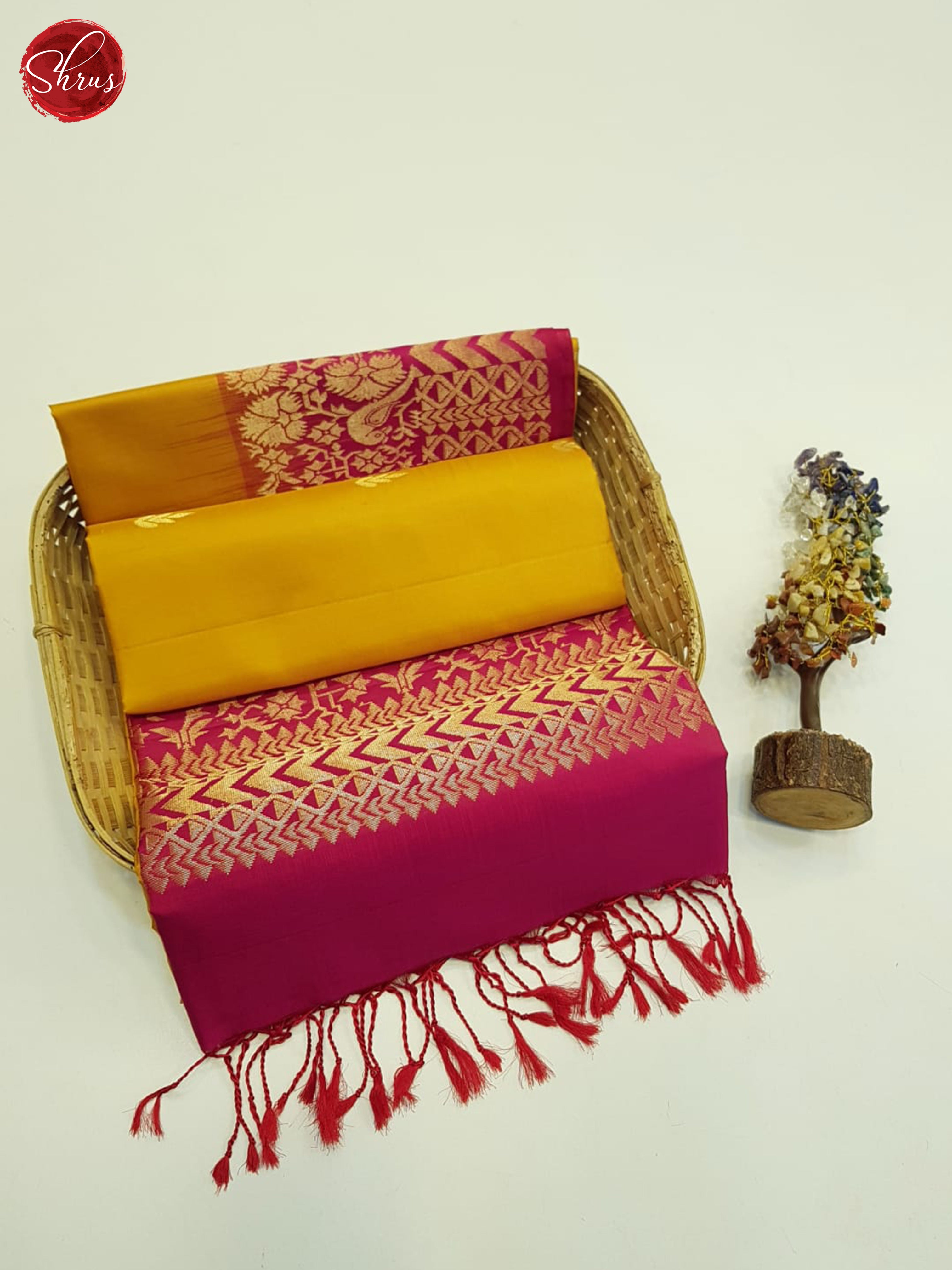 Mustard And Pink- Soft Silk Saree - Shop on ShrusEternity.com