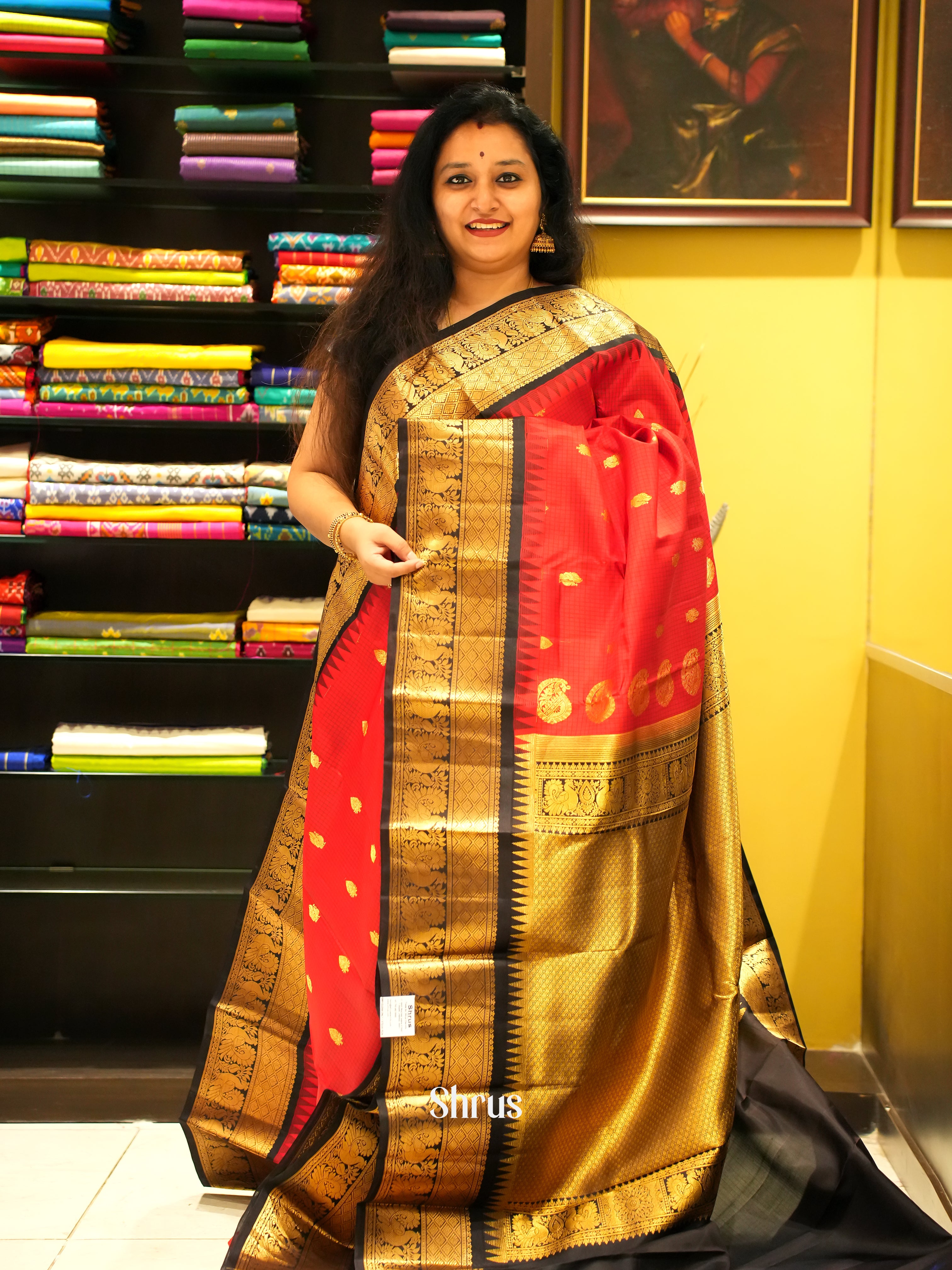 Red & Black - Gadwal silk Saree - Shop on ShrusEternity.com