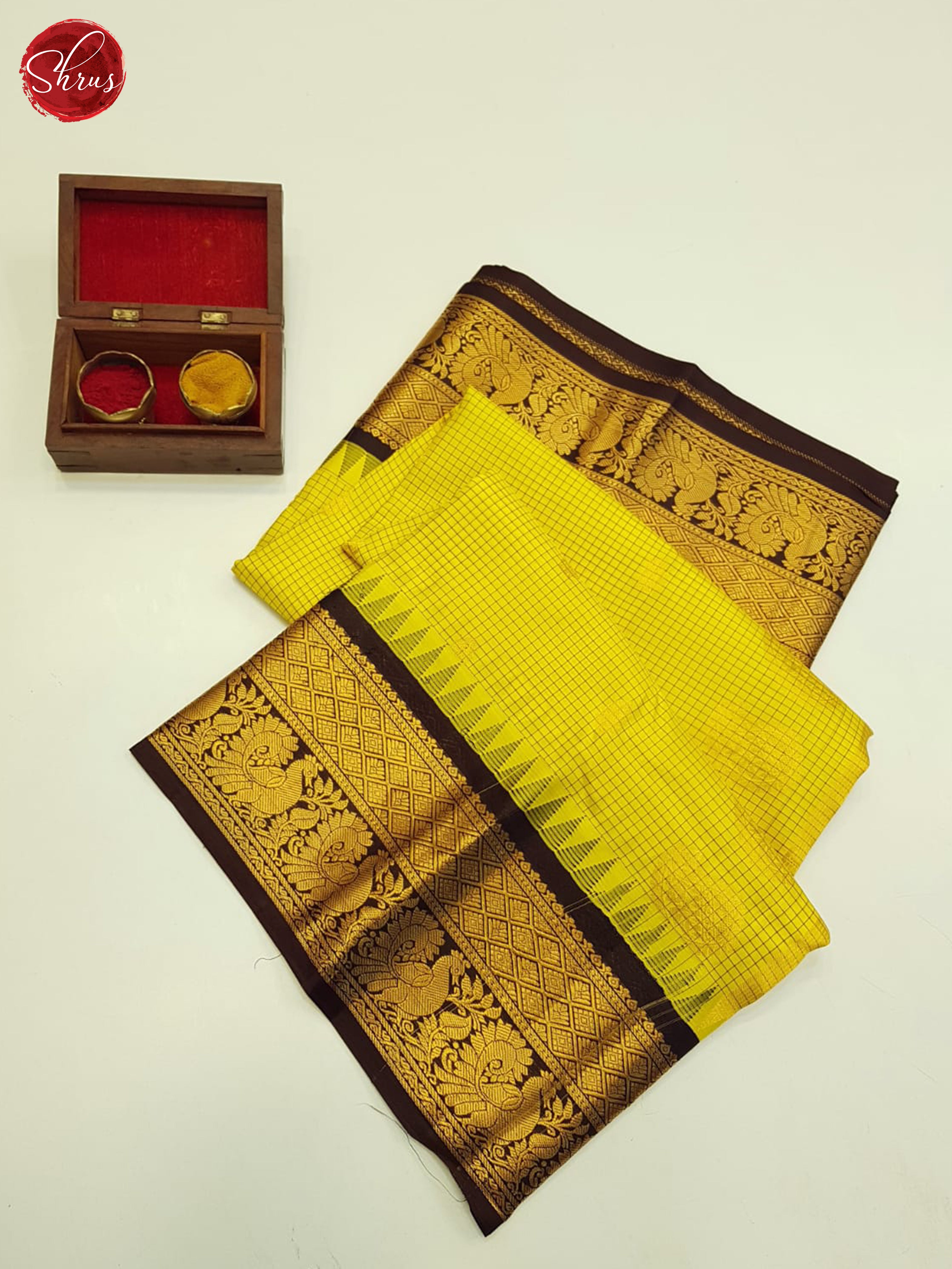 Yellow And Brown- Gadwal Silk Saree - Shop on ShrusEternity.com