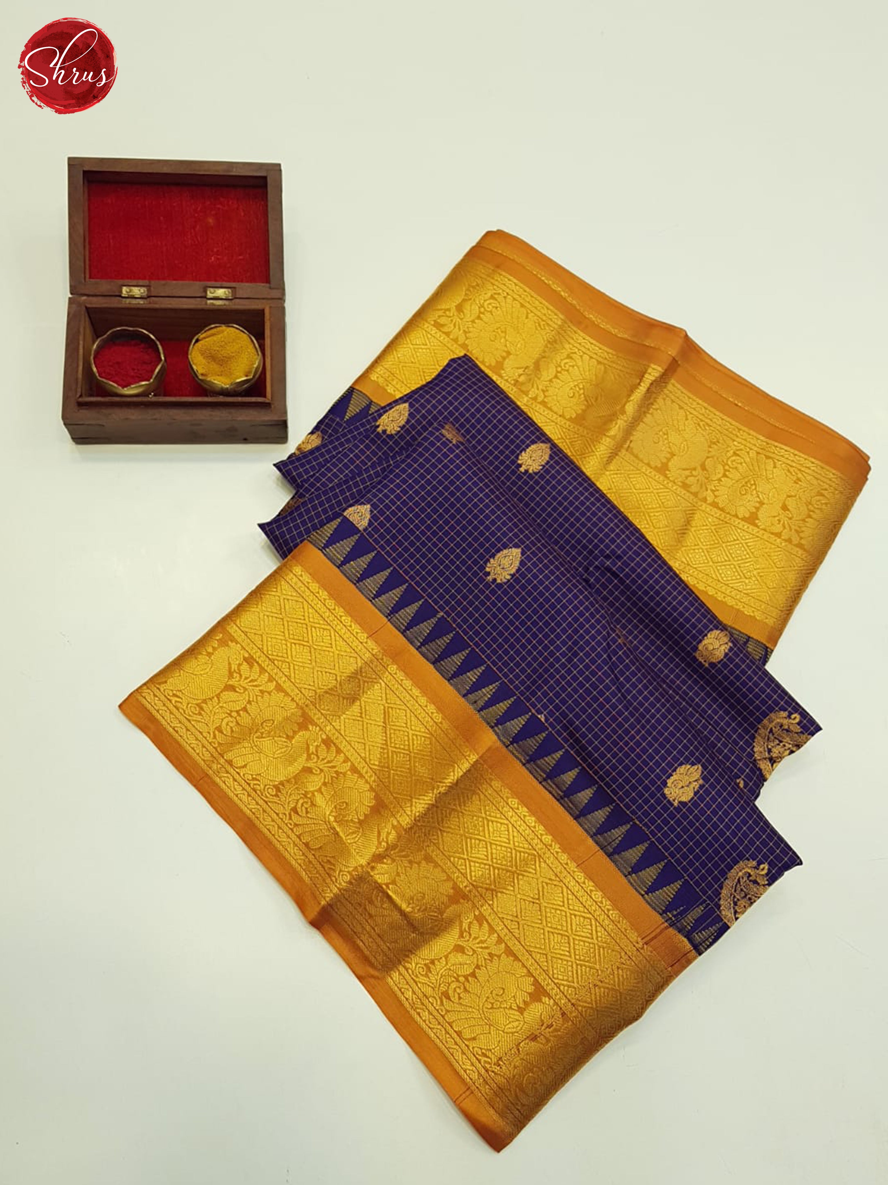 Blue And Orange-Gadwal Silk Saree - Shop on ShrusEternity.com