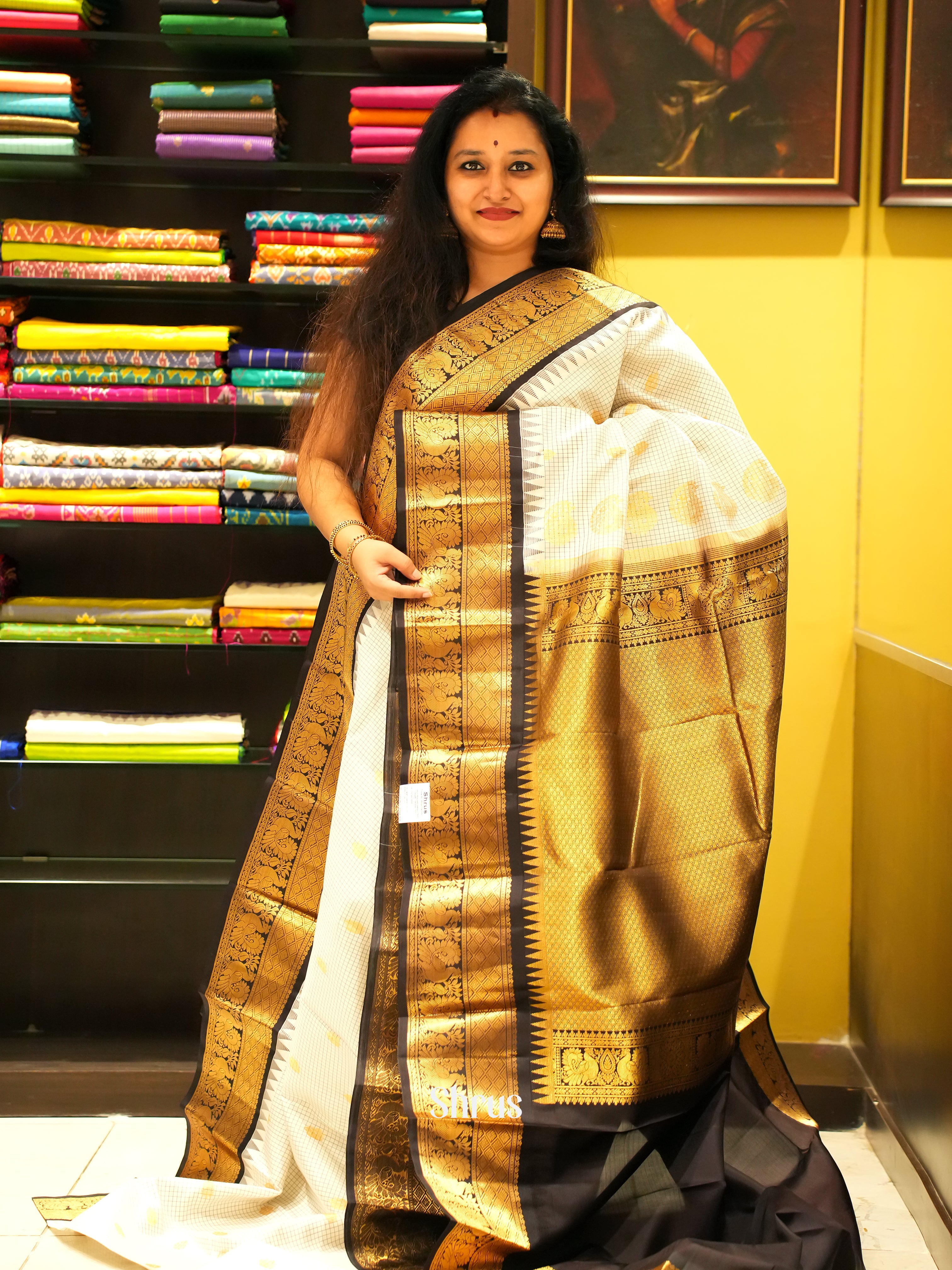 Beige And Brown-Gadwal Silk saree - Shop on ShrusEternity.com