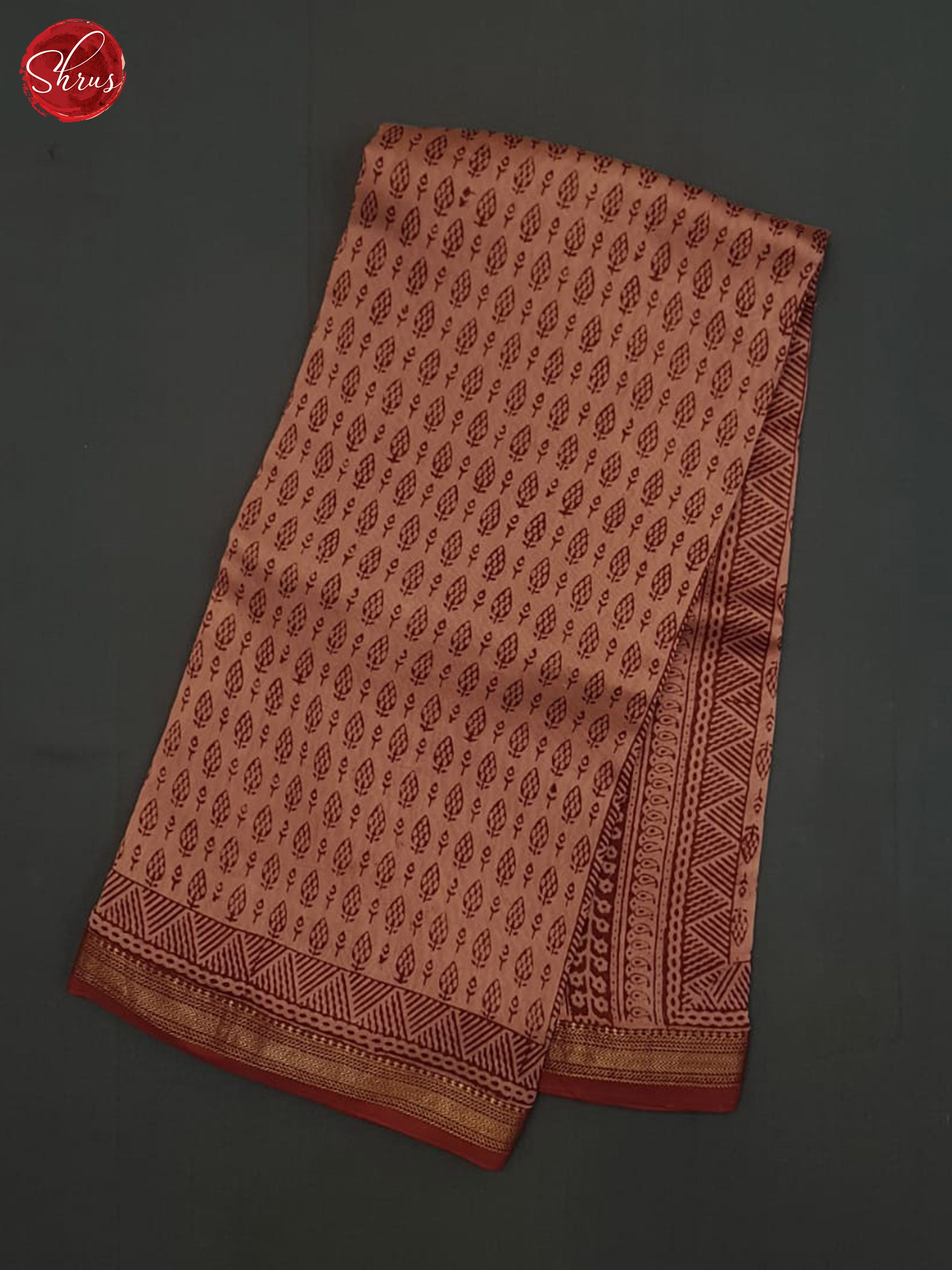 Peaches Pink And Brown-Maheswari silk cotton saree - Shop on ShrusEternity.com