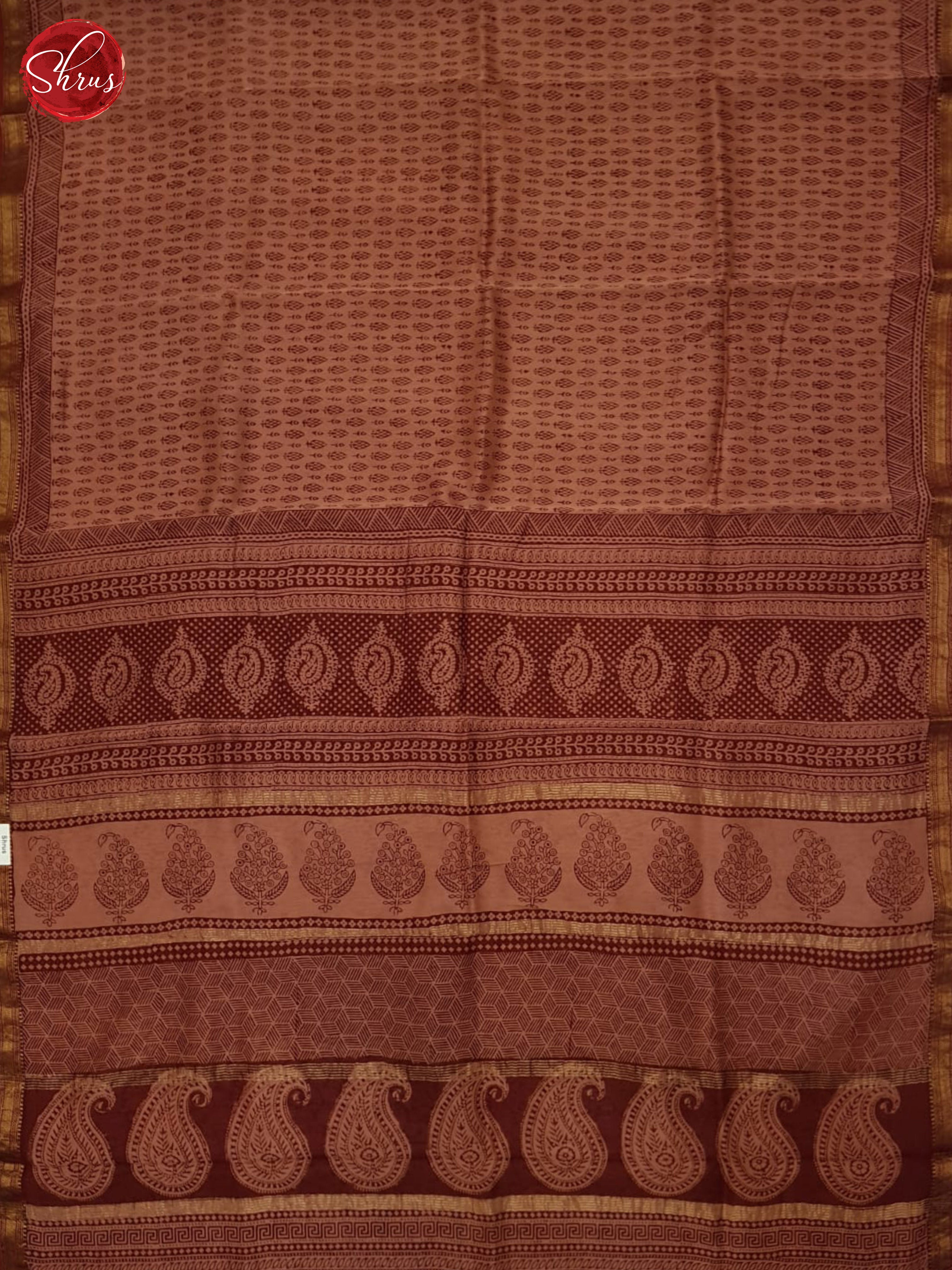 Peaches Pink And Brown-Maheswari silk cotton saree - Shop on ShrusEternity.com