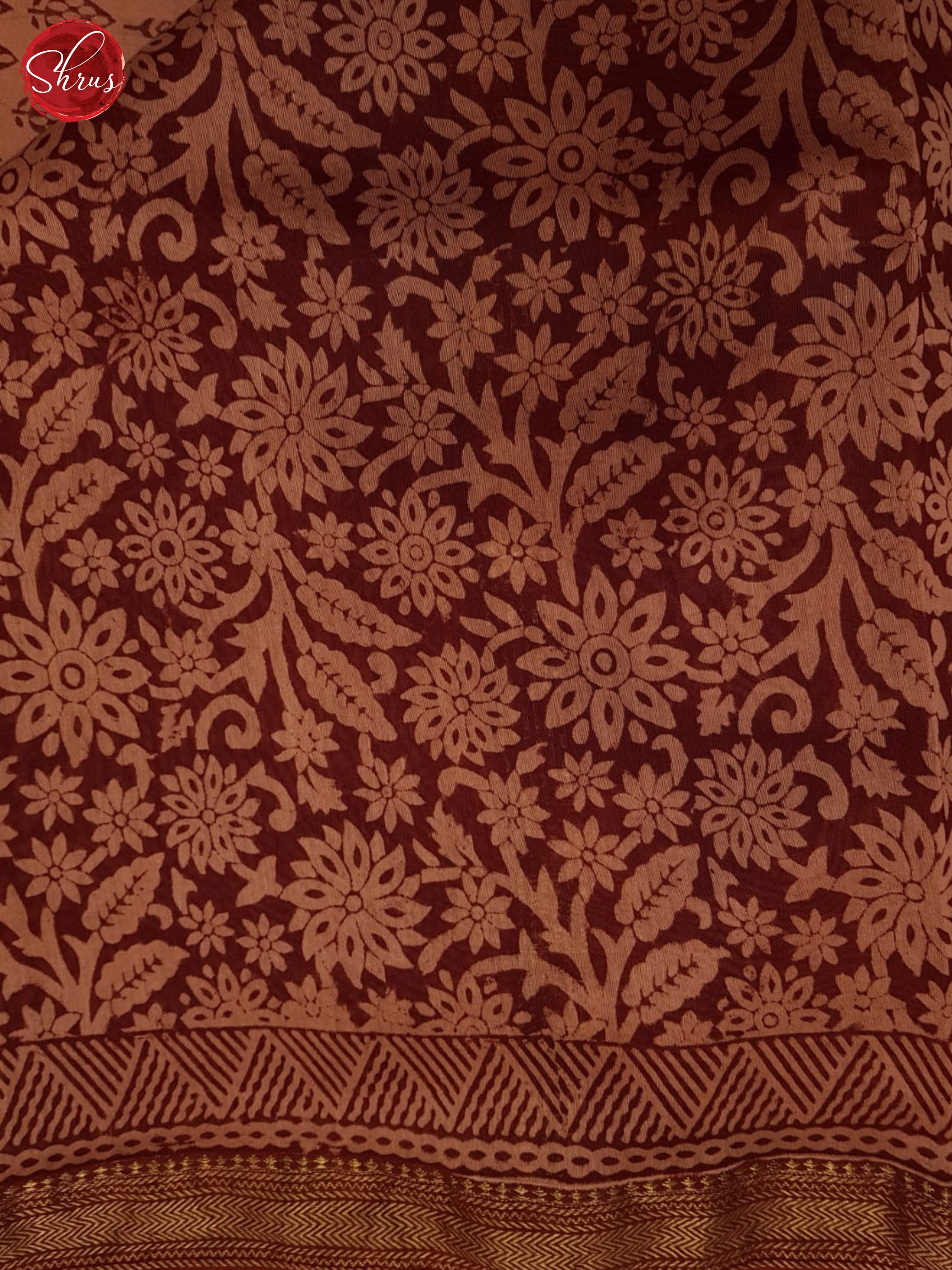 Peaches Pink And Brown-Maheswari silk cotton saree - Shop on ShrusEternity.com
