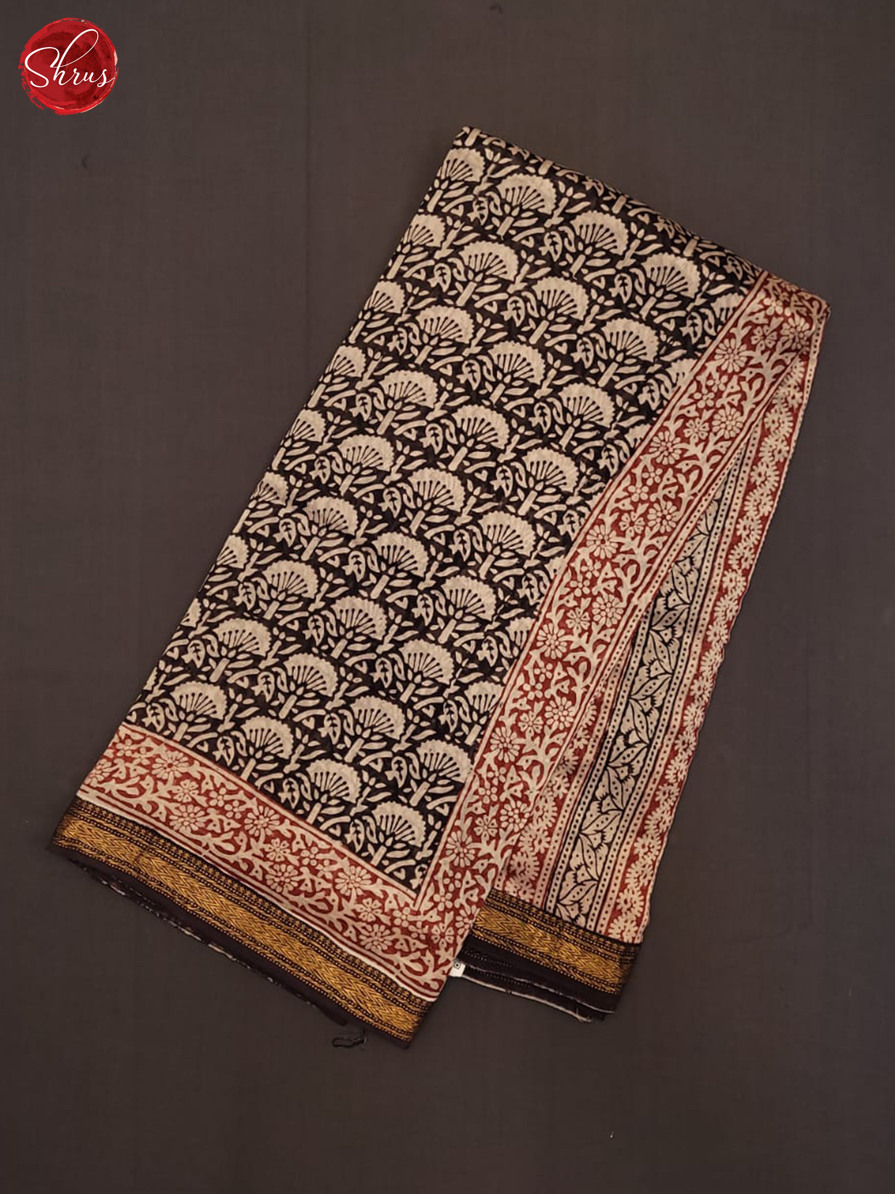 cream and black- Maheshwari Silk Cotton Saree - Shop on ShrusEternity.com