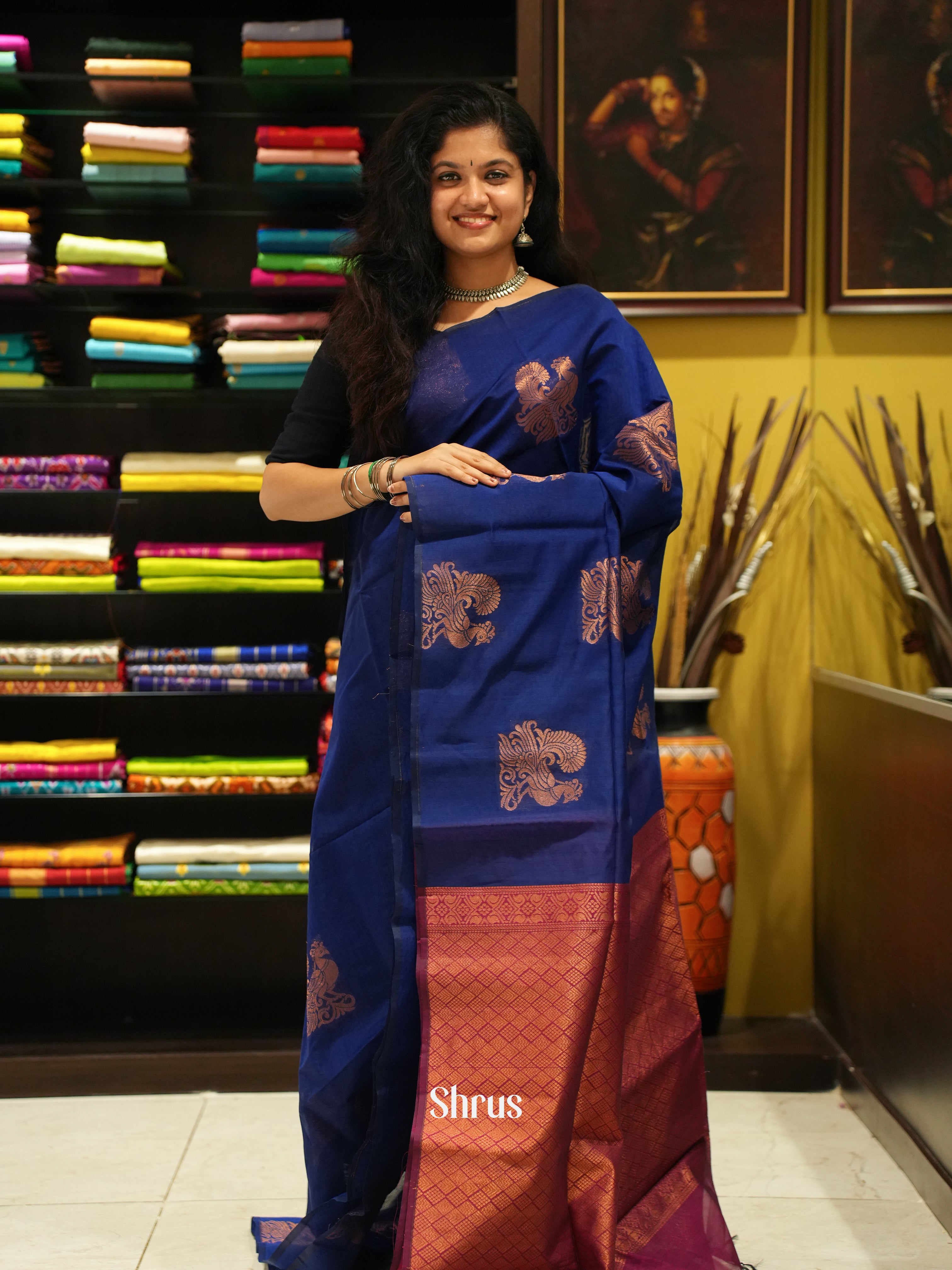BLS11101- Semi Silkcotton Saree - Shop on ShrusEternity.com