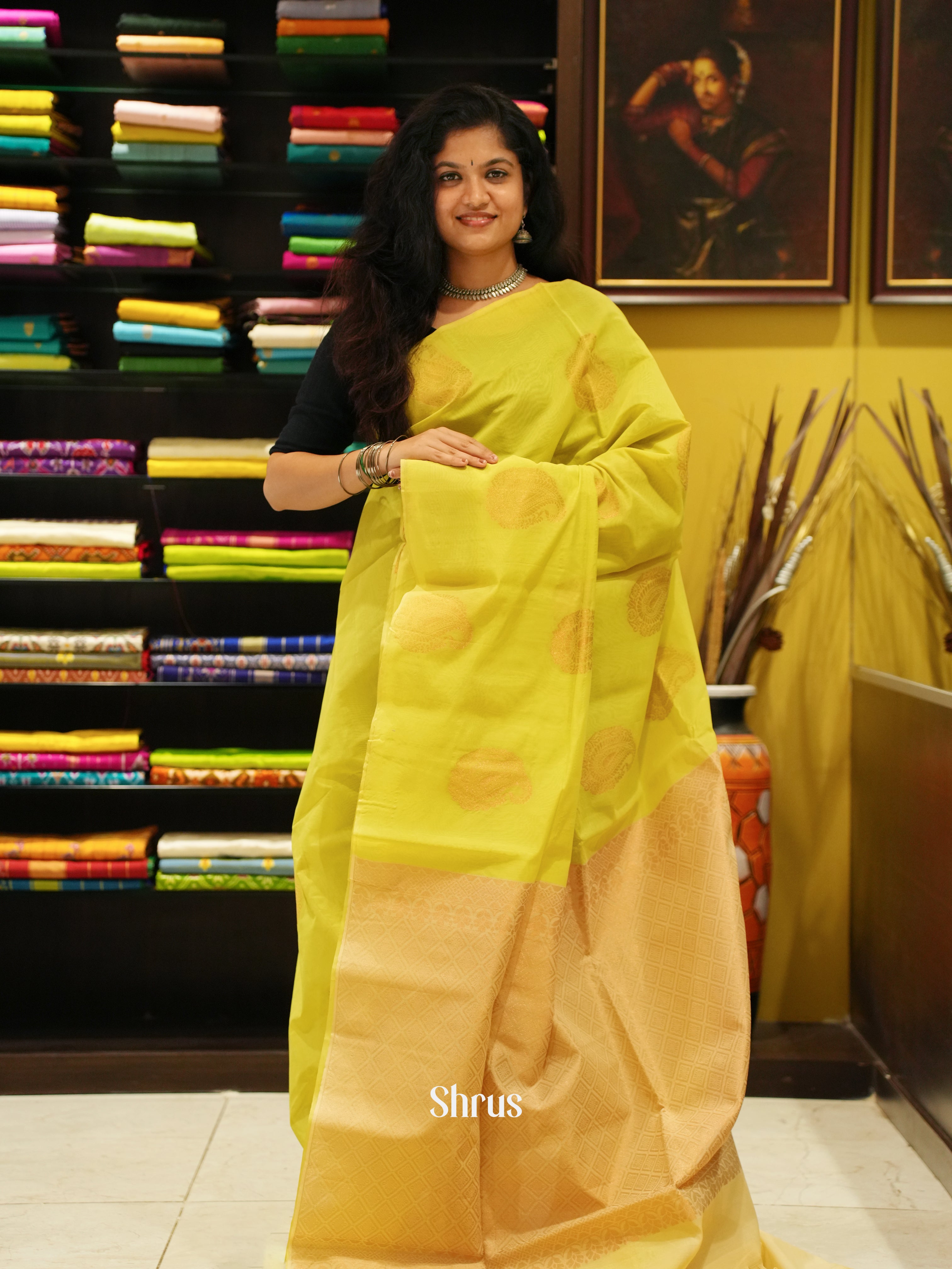 Apple Green And Beige-Semi silk Cotton Saree - Shop on ShrusEternity.com