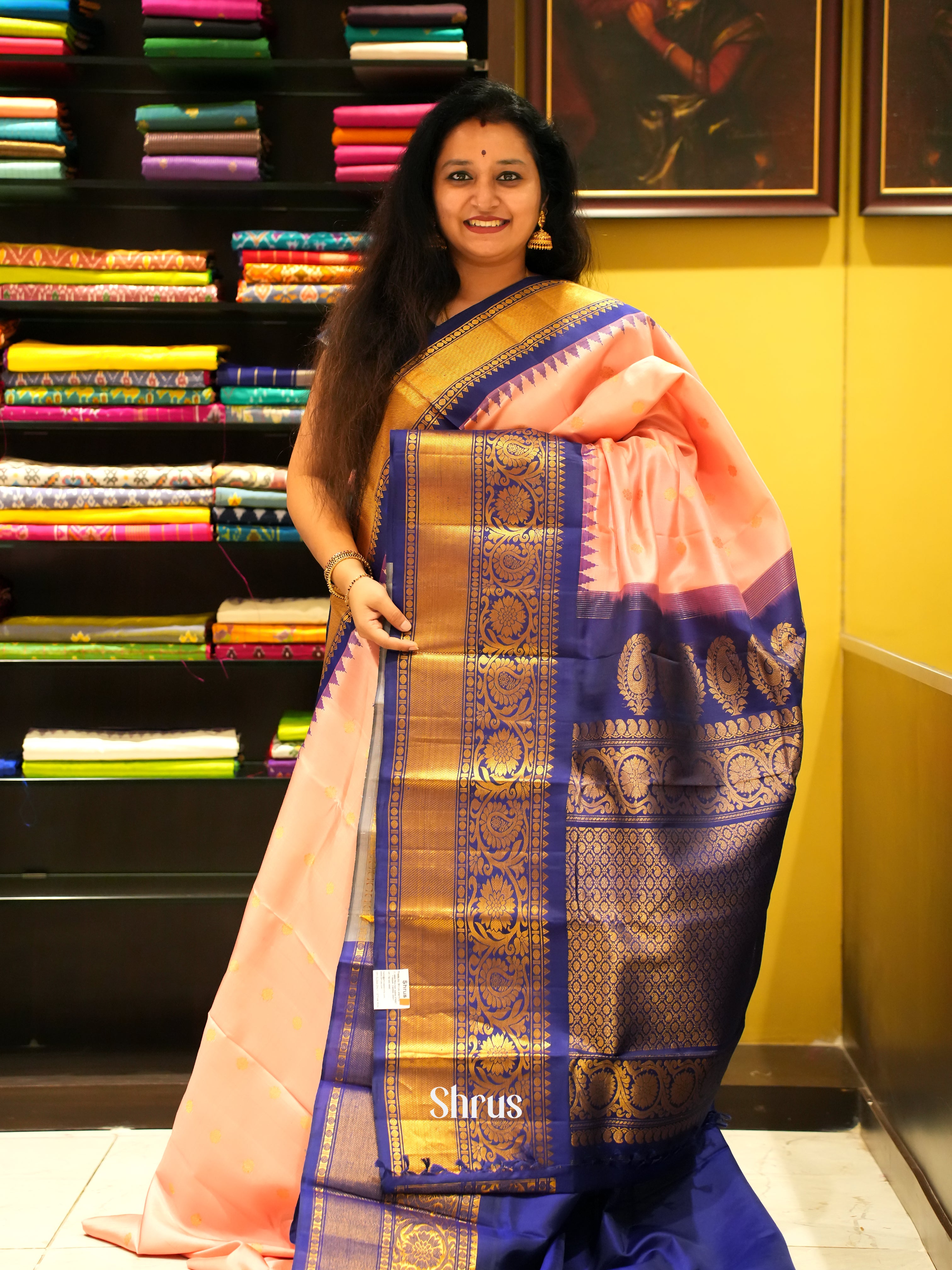 Peach And Blue - Gadwal Silk - Shop on ShrusEternity.com