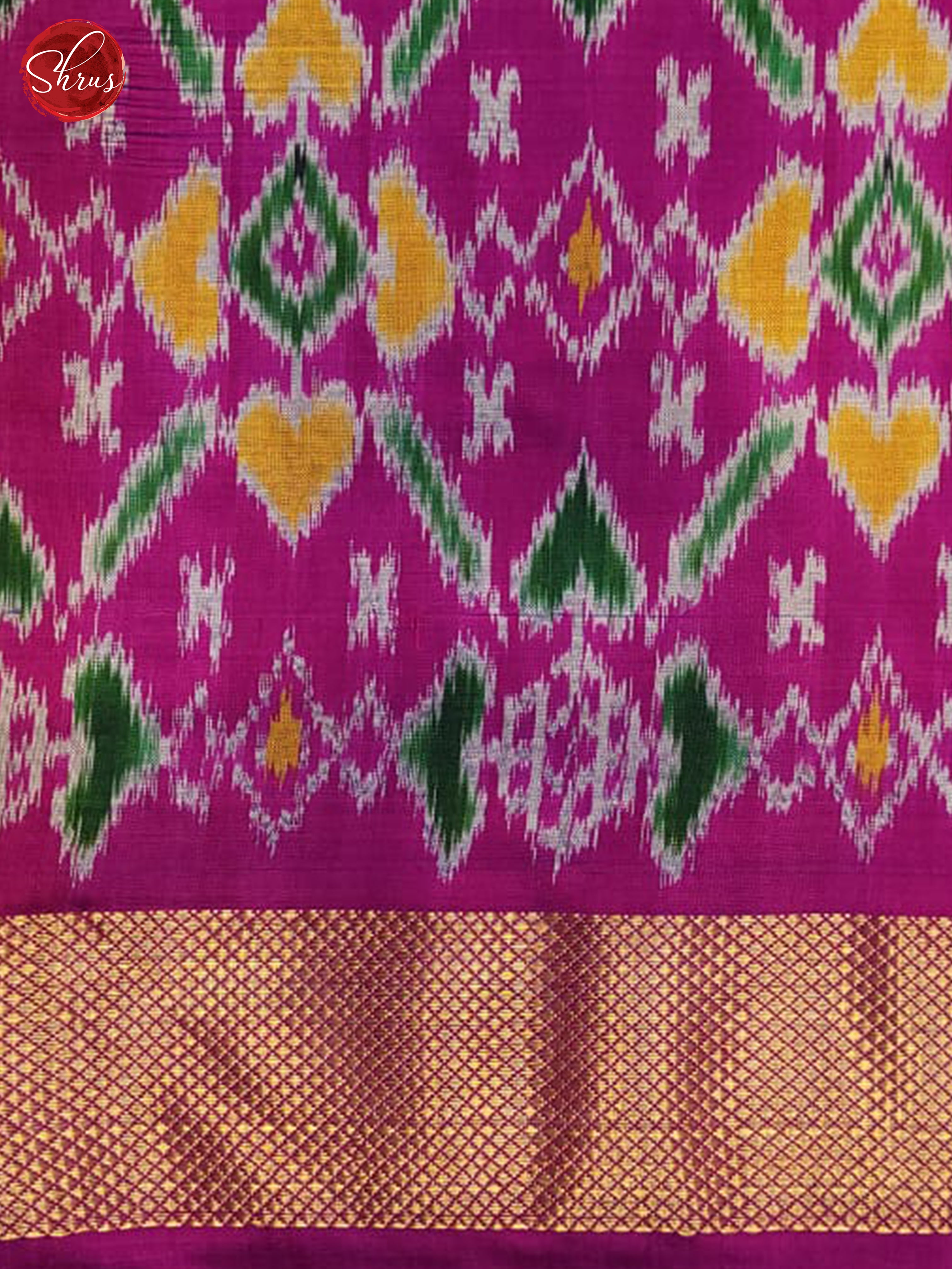 yellow and violet- Ikkat Silk Saree(Ganga Jamuna Border) - Shop on ShrusEternity.com