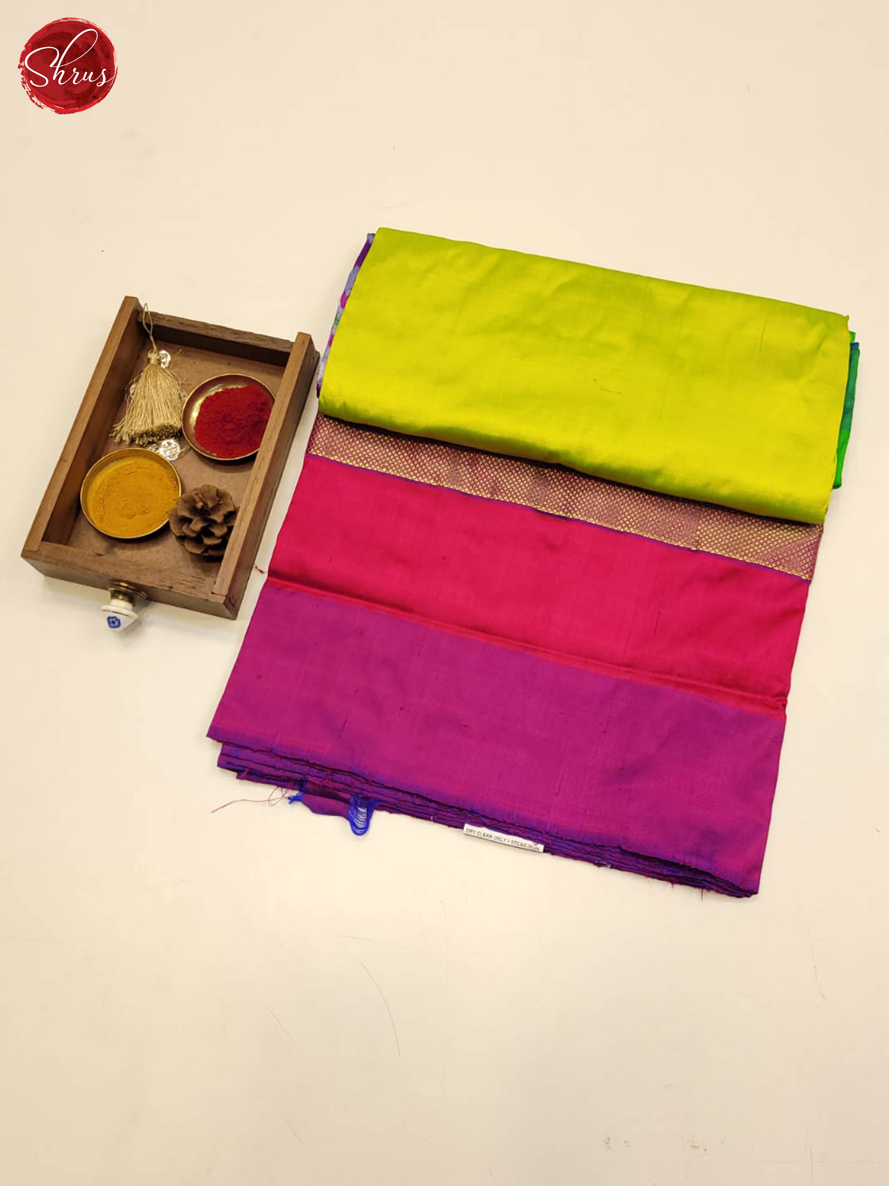 Green and purple- Ikkat Silk Saree(Ganga Jamuna Border) - Shop on ShrusEternity.com