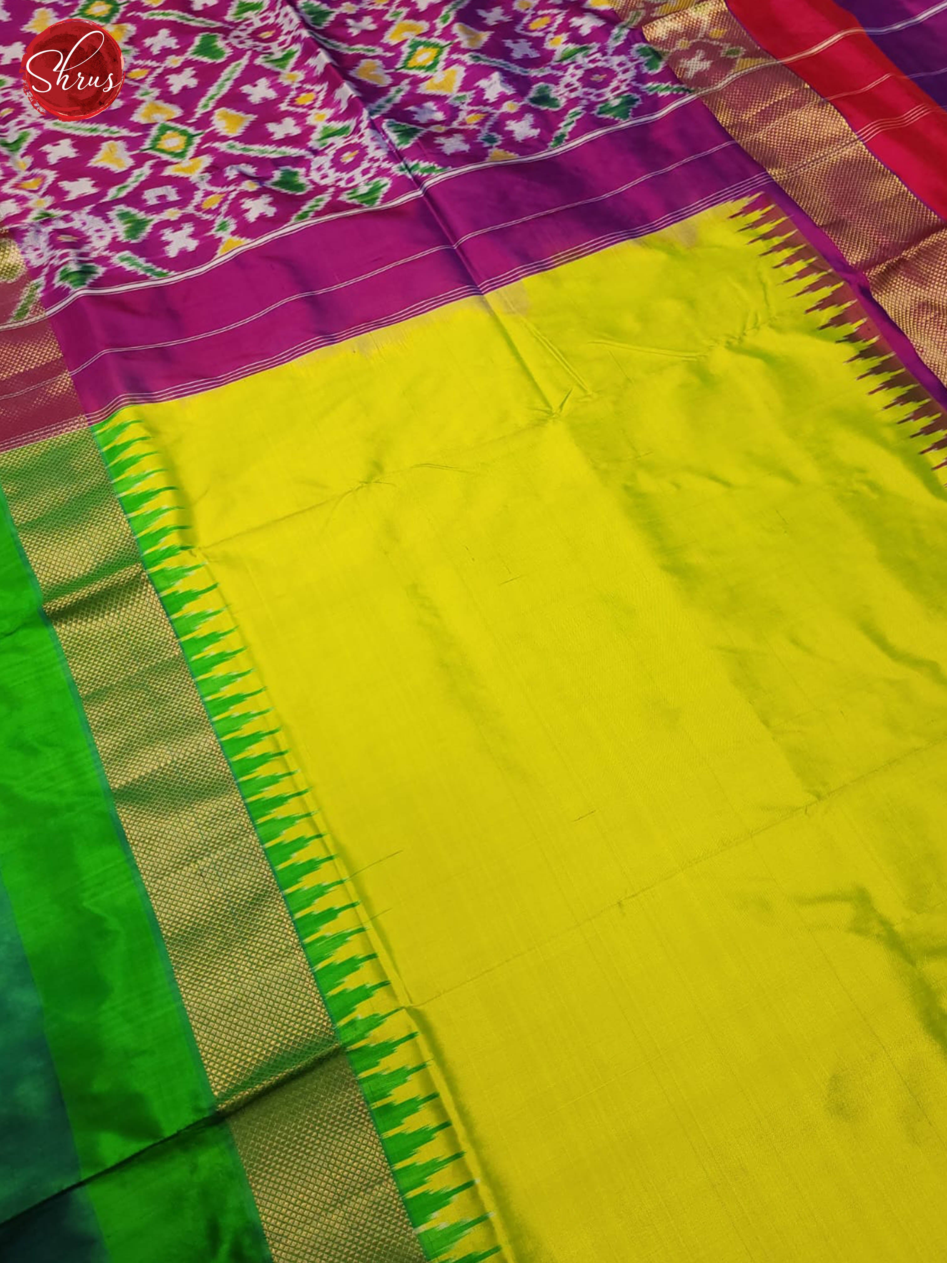 Green and purple- Ikkat Silk Saree(Ganga Jamuna Border) - Shop on ShrusEternity.com