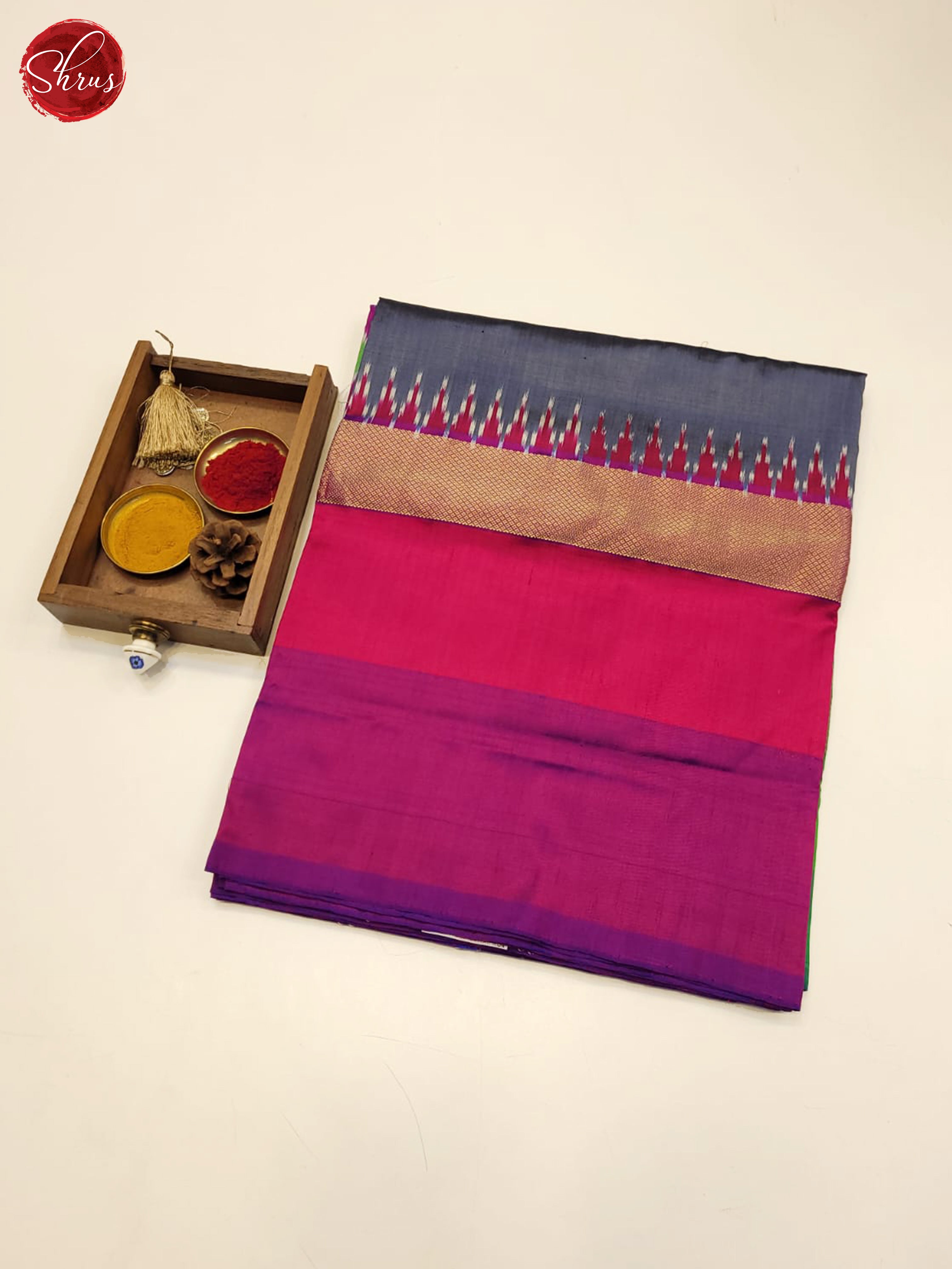 Grey and pink- Ikkat Silk Saree - Shop on ShrusEternity.com