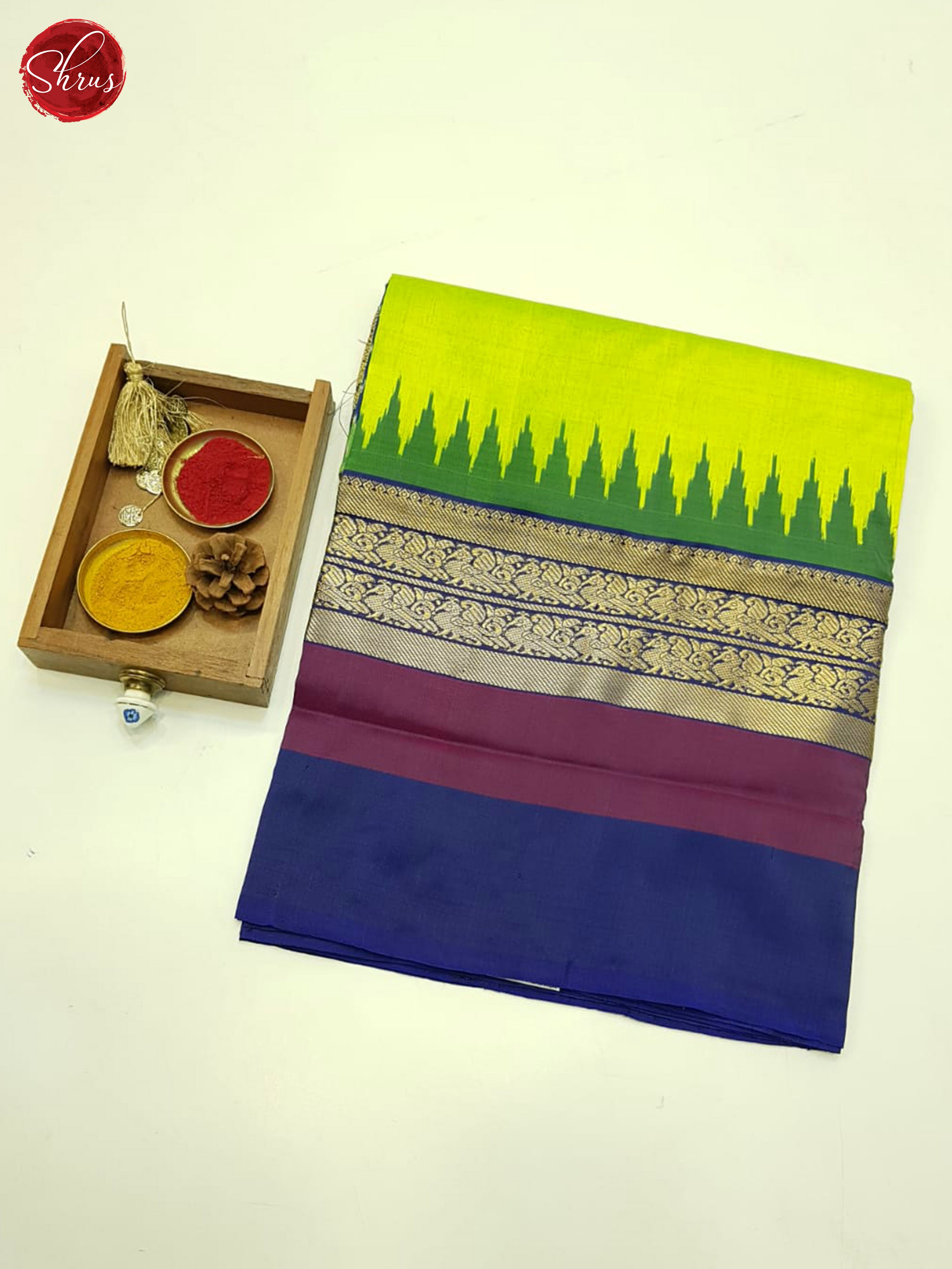 Green snd Blue - Ikkat Silk Saree(Ganga jamuna border) - Shop on ShrusEternity.com
