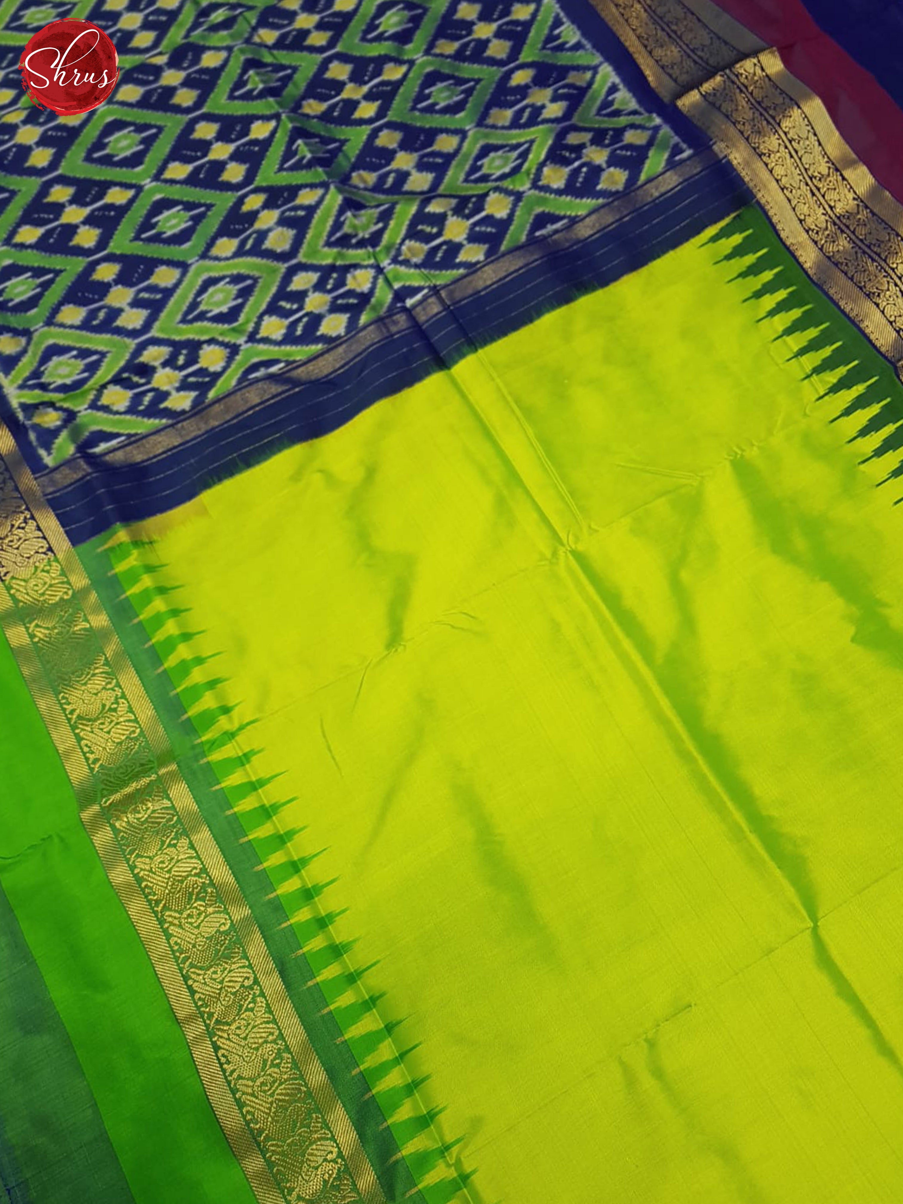 Green snd Blue - Ikkat Silk Saree(Ganga jamuna border) - Shop on ShrusEternity.com