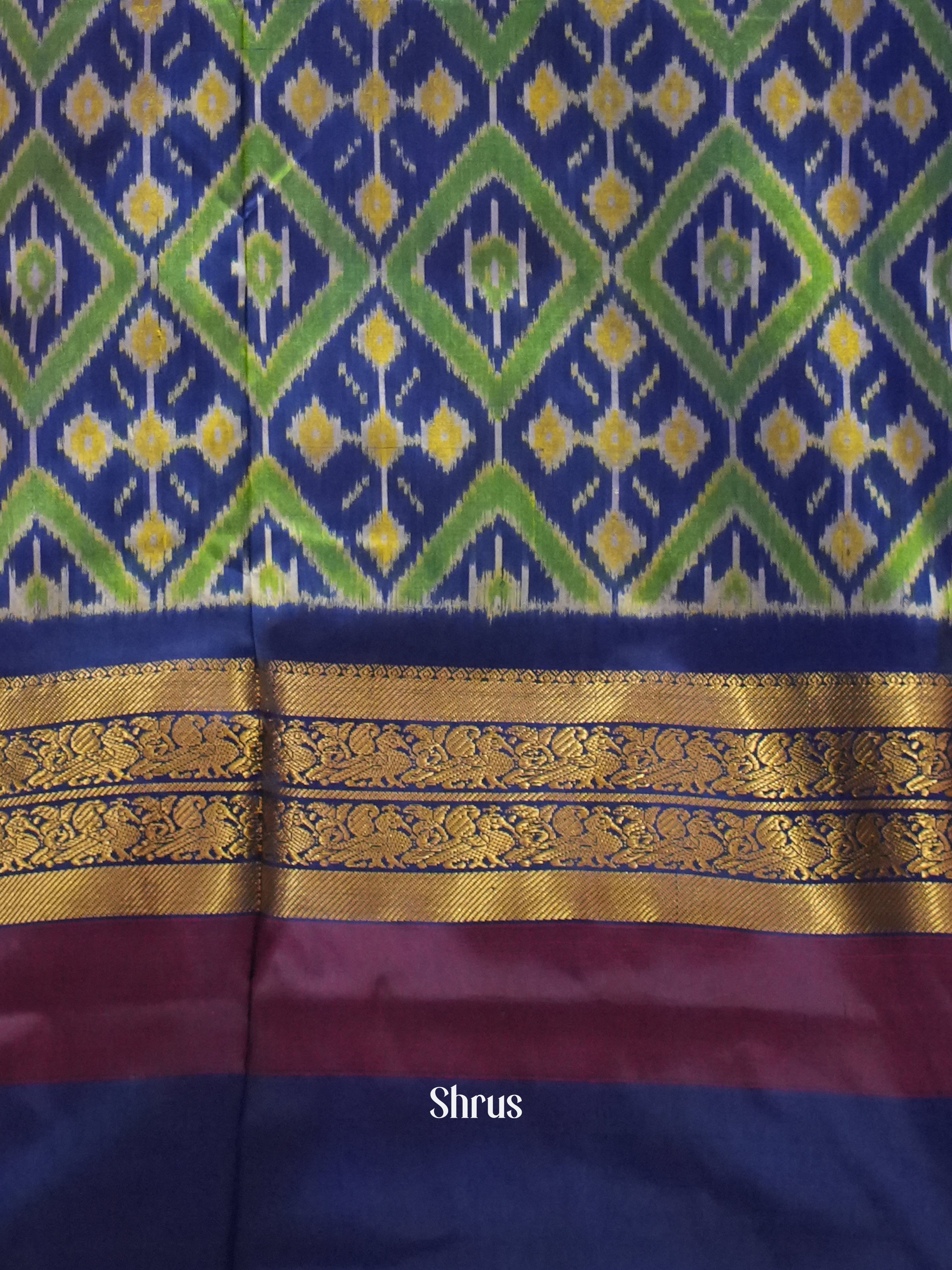 Green snd Blue - Ikkat Silk Saree(Ganga jamuna border) - Shop on ShrusEternity.com