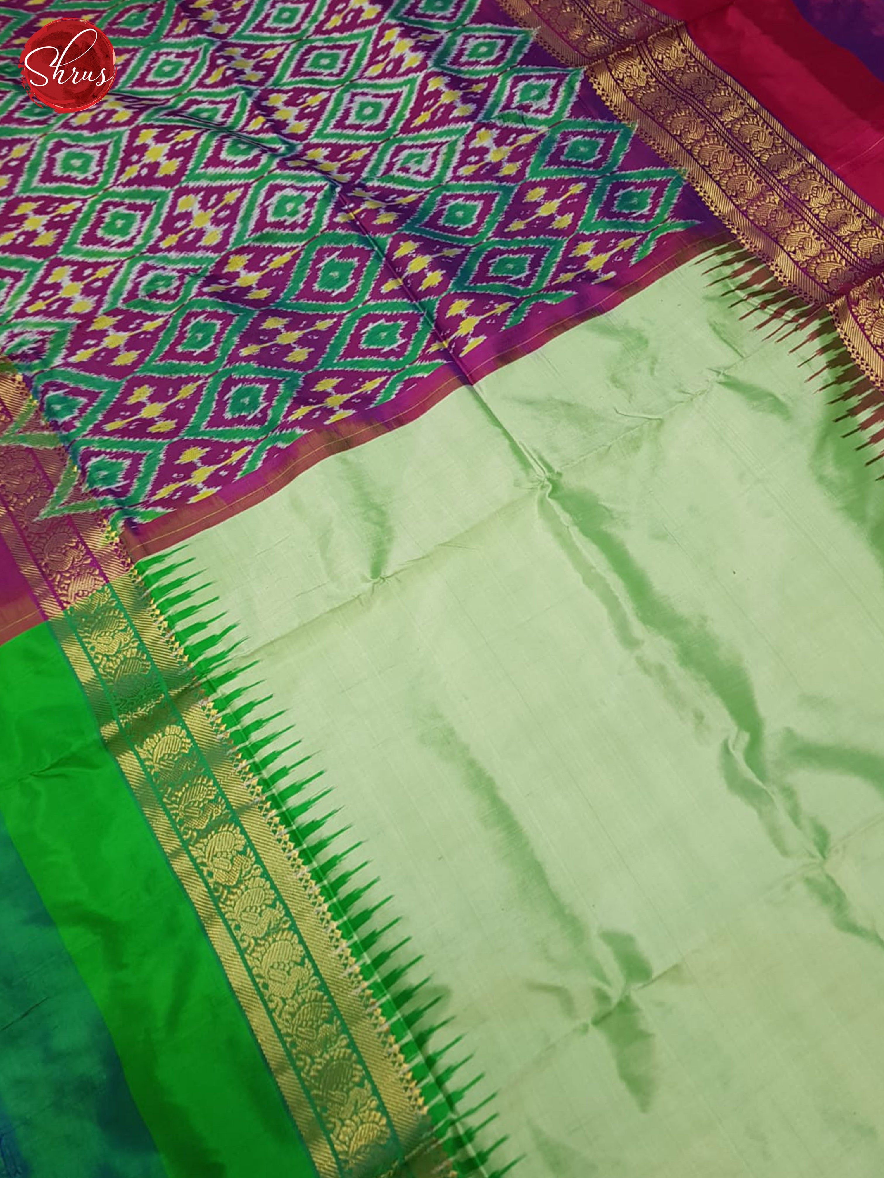Pista green and green - Ikkat Silk Saree - Shop on ShrusEternity.com