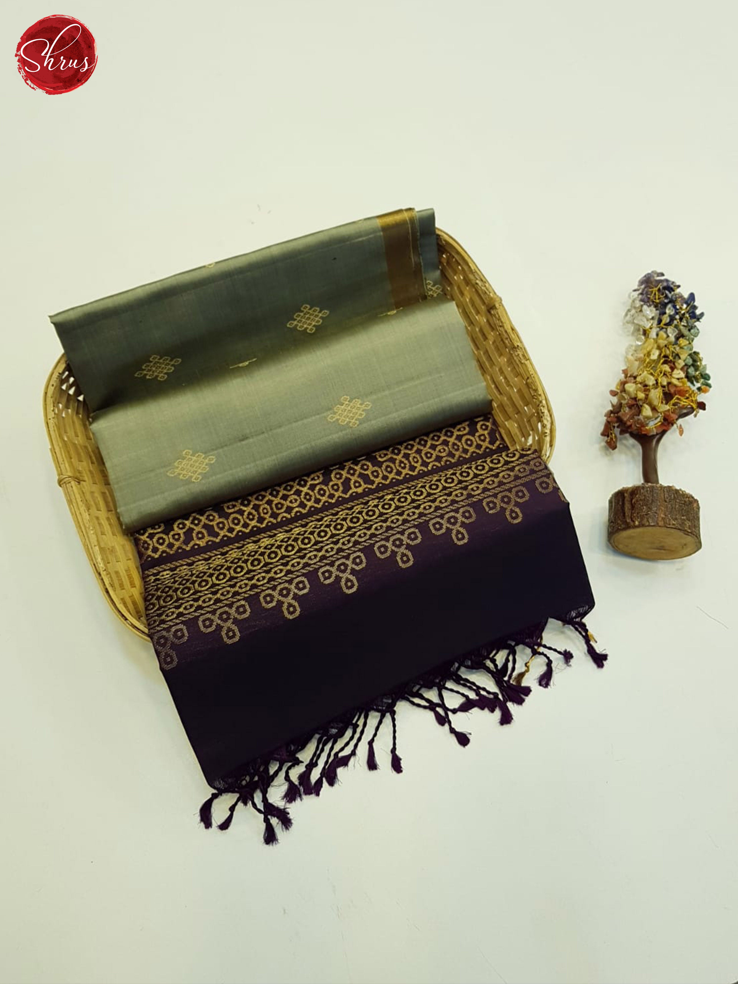 Greenish Grey and black - Soft Silk Saree - Shop on ShrusEternity.com