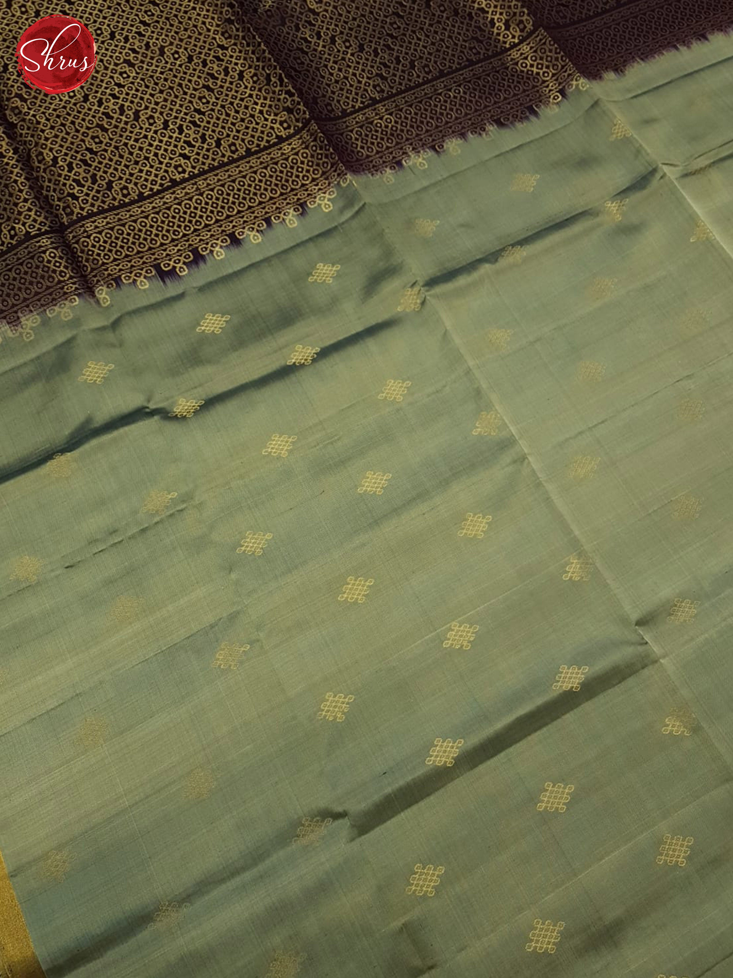 Greenish Grey and black - Soft Silk Saree - Shop on ShrusEternity.com