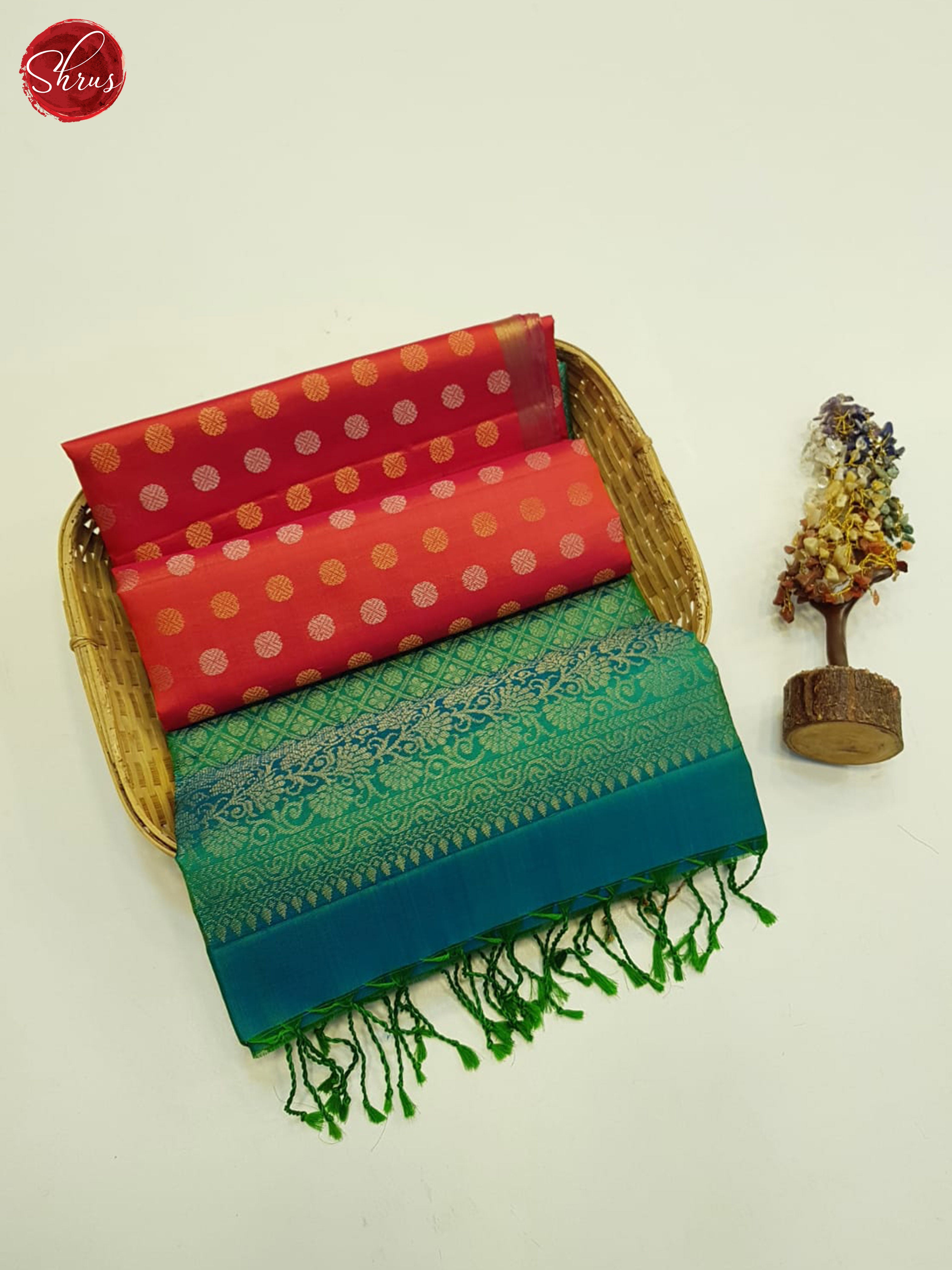 Red and green - Soft Silk Saree - Shop on ShrusEternity.com