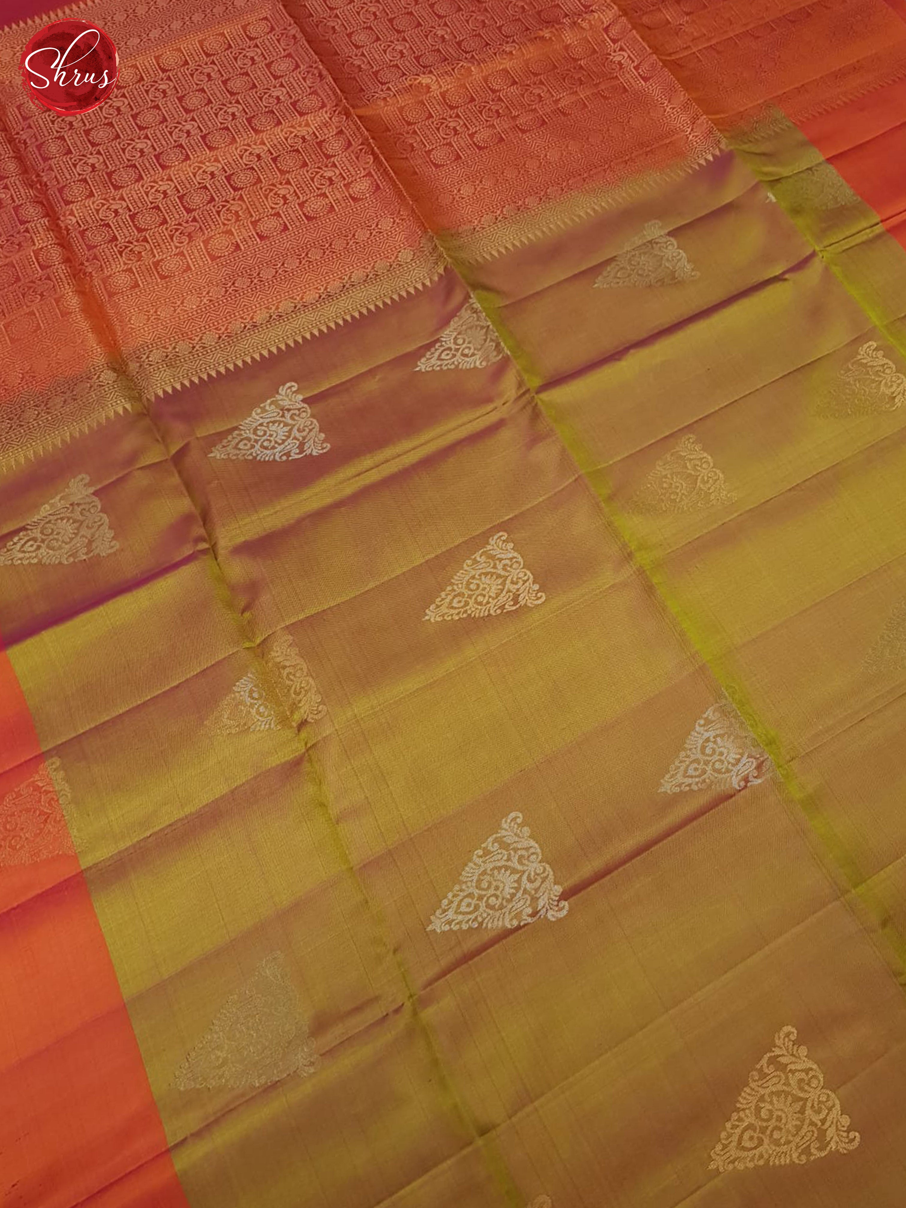 Double shaded greenish brown and Orange- Soft Silk Saree - Shop on ShrusEternity.com
