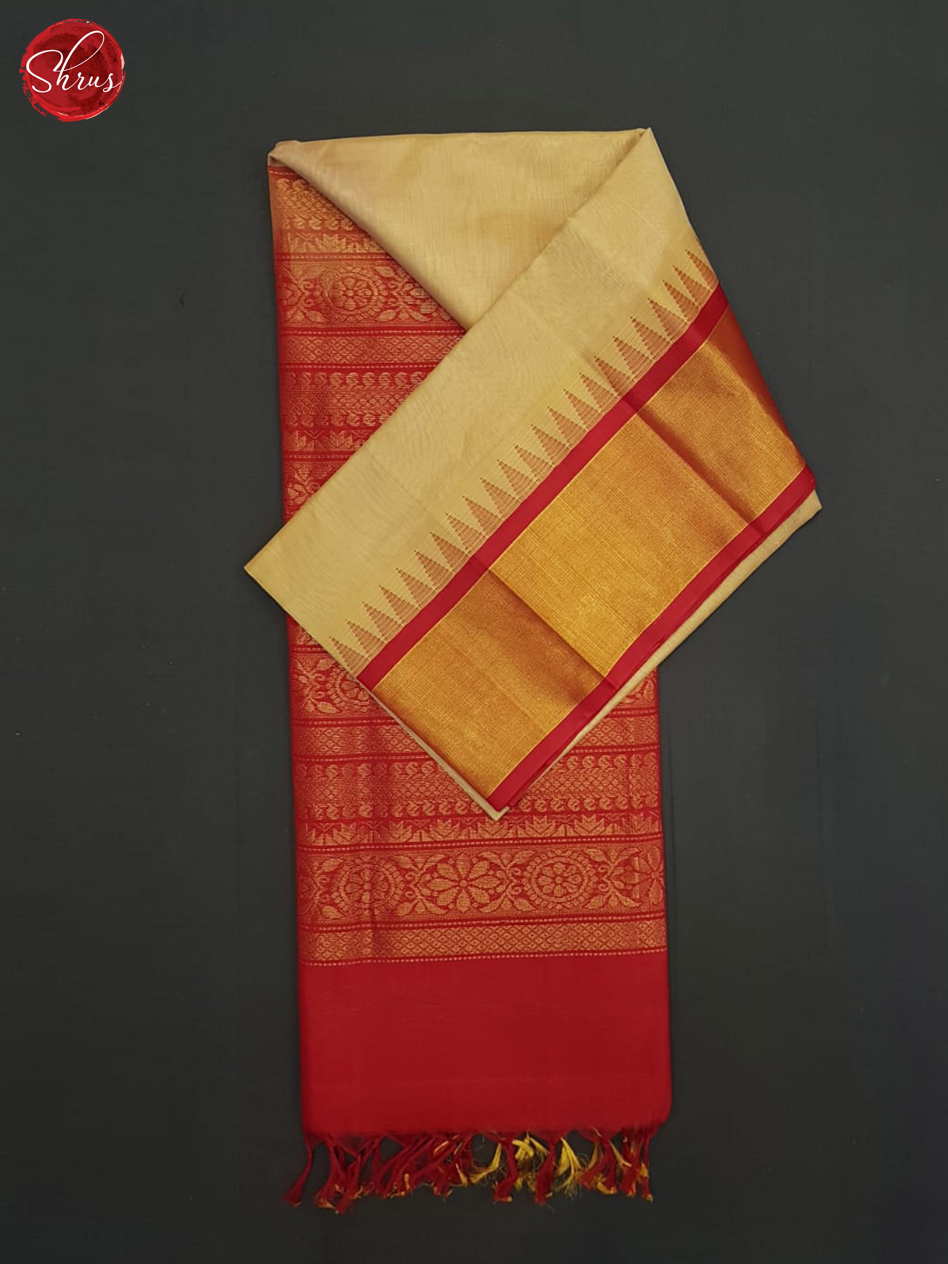 Beige and red - Silk Cotton Saree - Shop on ShrusEternity.com